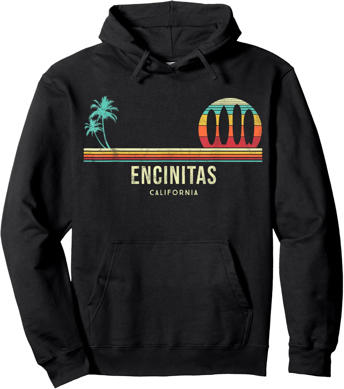 California Surf Encinitas Vintage Surf Board Surfer Hoodie - Hoodie | Black