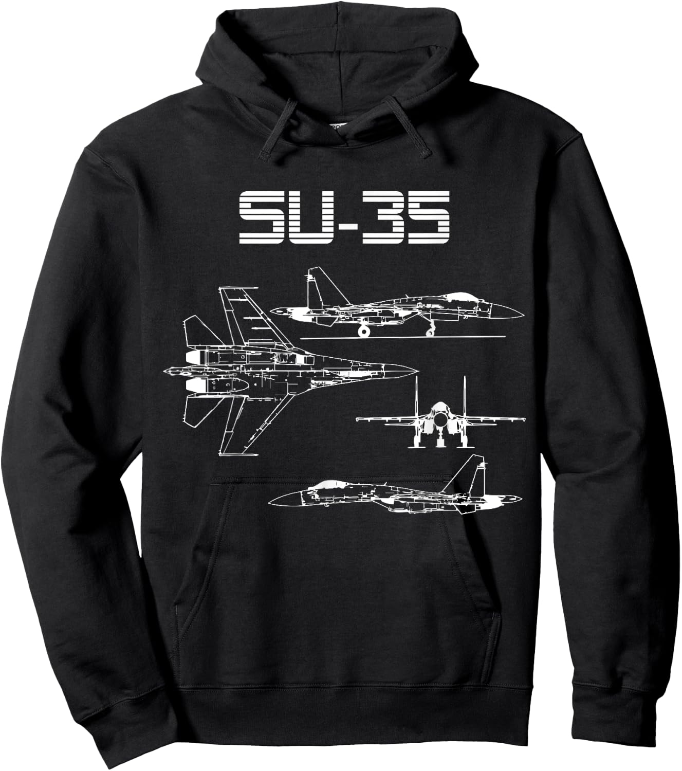 Su-35 Fighter Plane Warbird Blueprint Schematics Diagram Hoodie - Hoodie | Black