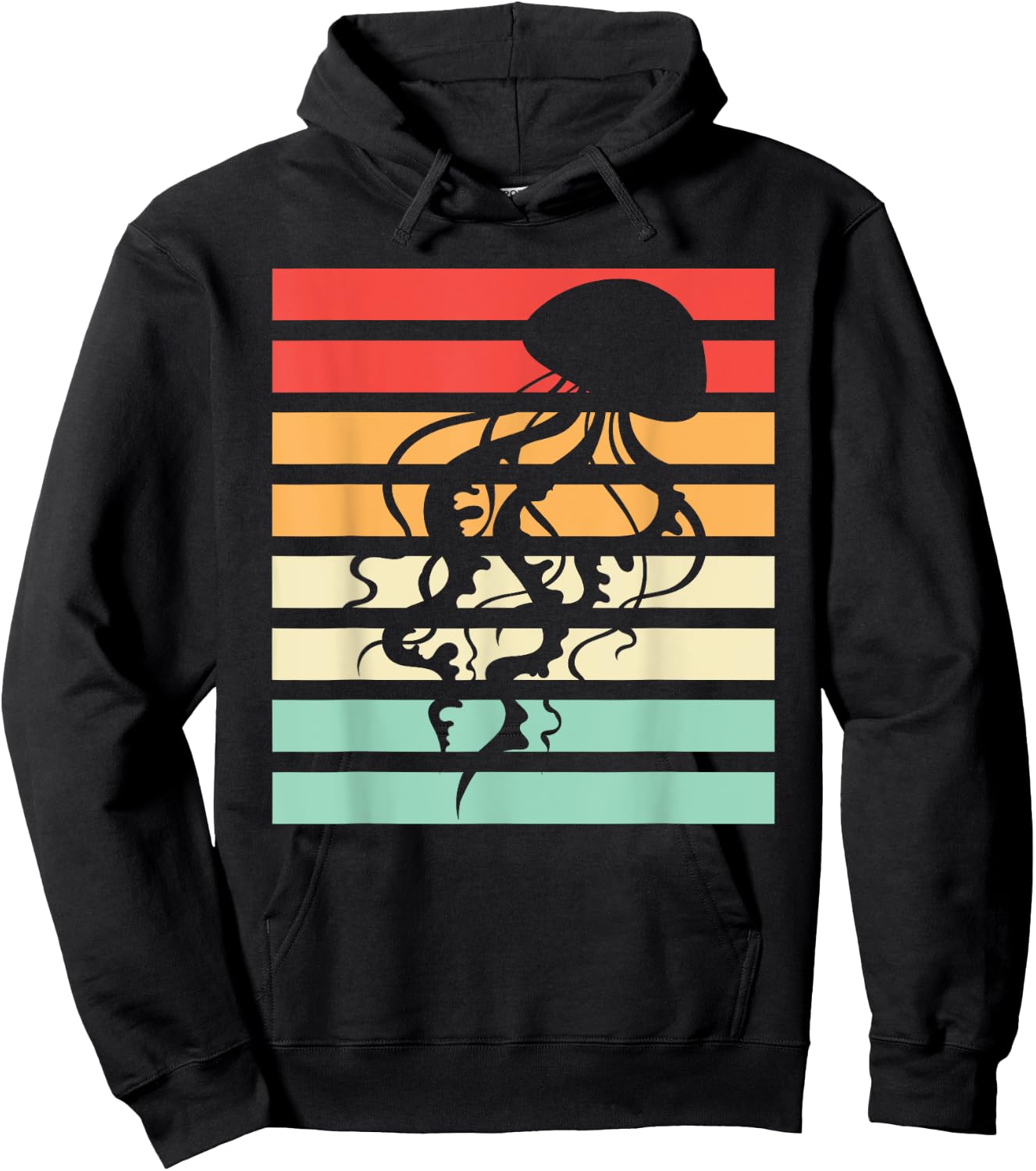 Ocean Animal Beautiful Jellyfish -Adults Black Retro Jellyfish Hoodie - Hoodie | Black