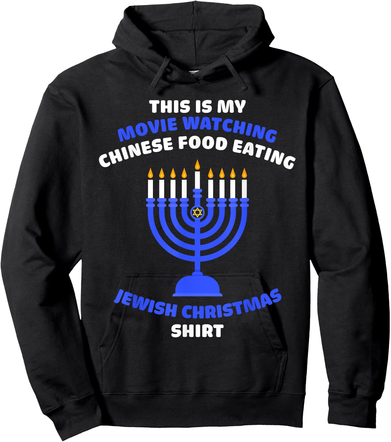 Movie Watching Chinese Food Eating Jewish Christmas Hanukkah Hoodie - Hoodie | Black