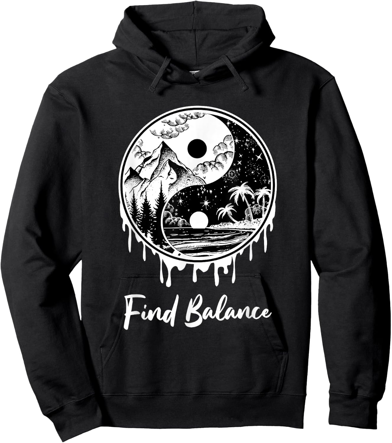 Yin Yang Find Balance Symbol Nature Night Day Mountain Beach Men Women Hoodie - Hoodie | Black