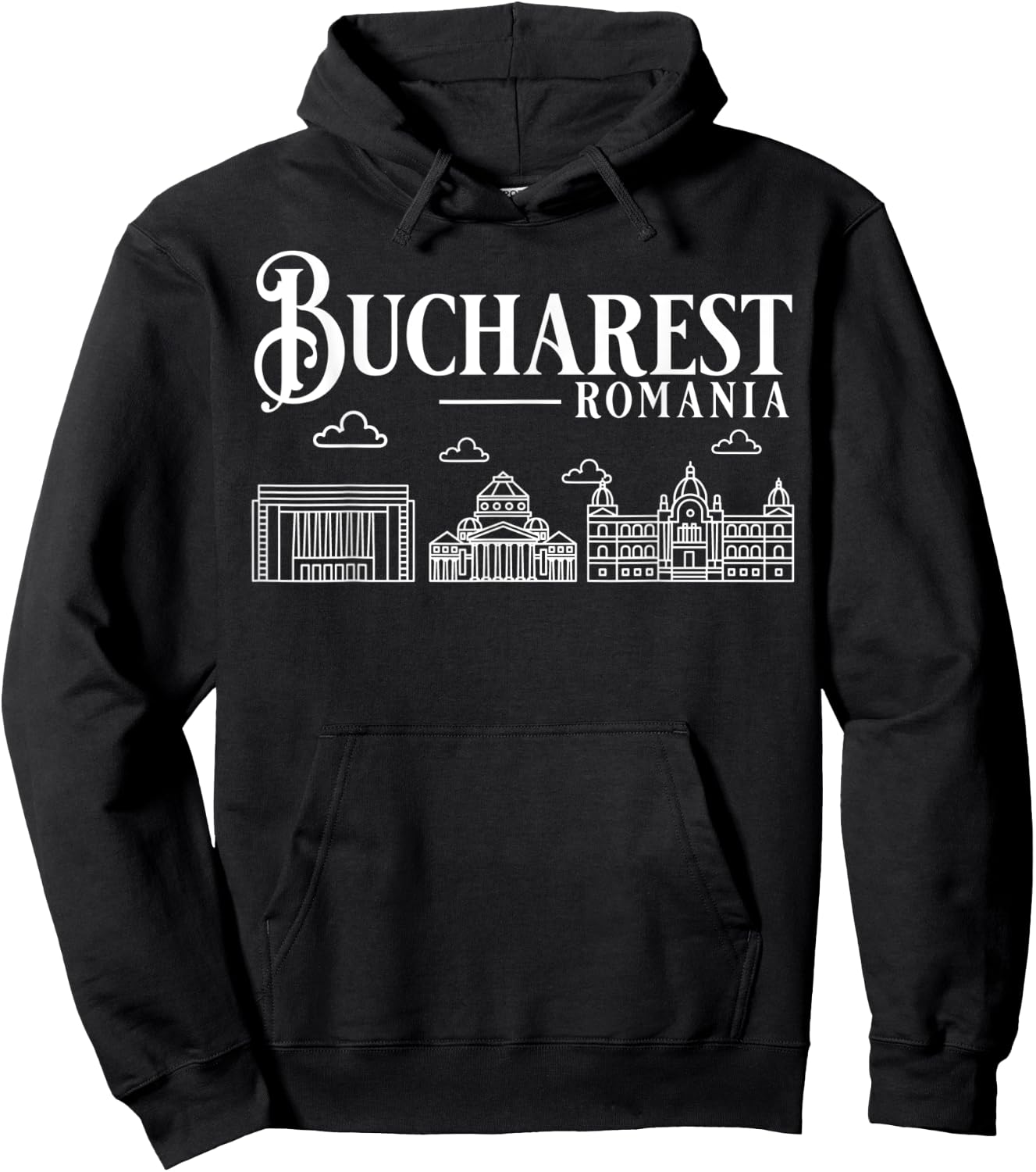 Bucharest Romania City Skyline Map Travel Hoodie - Hoodie | Black