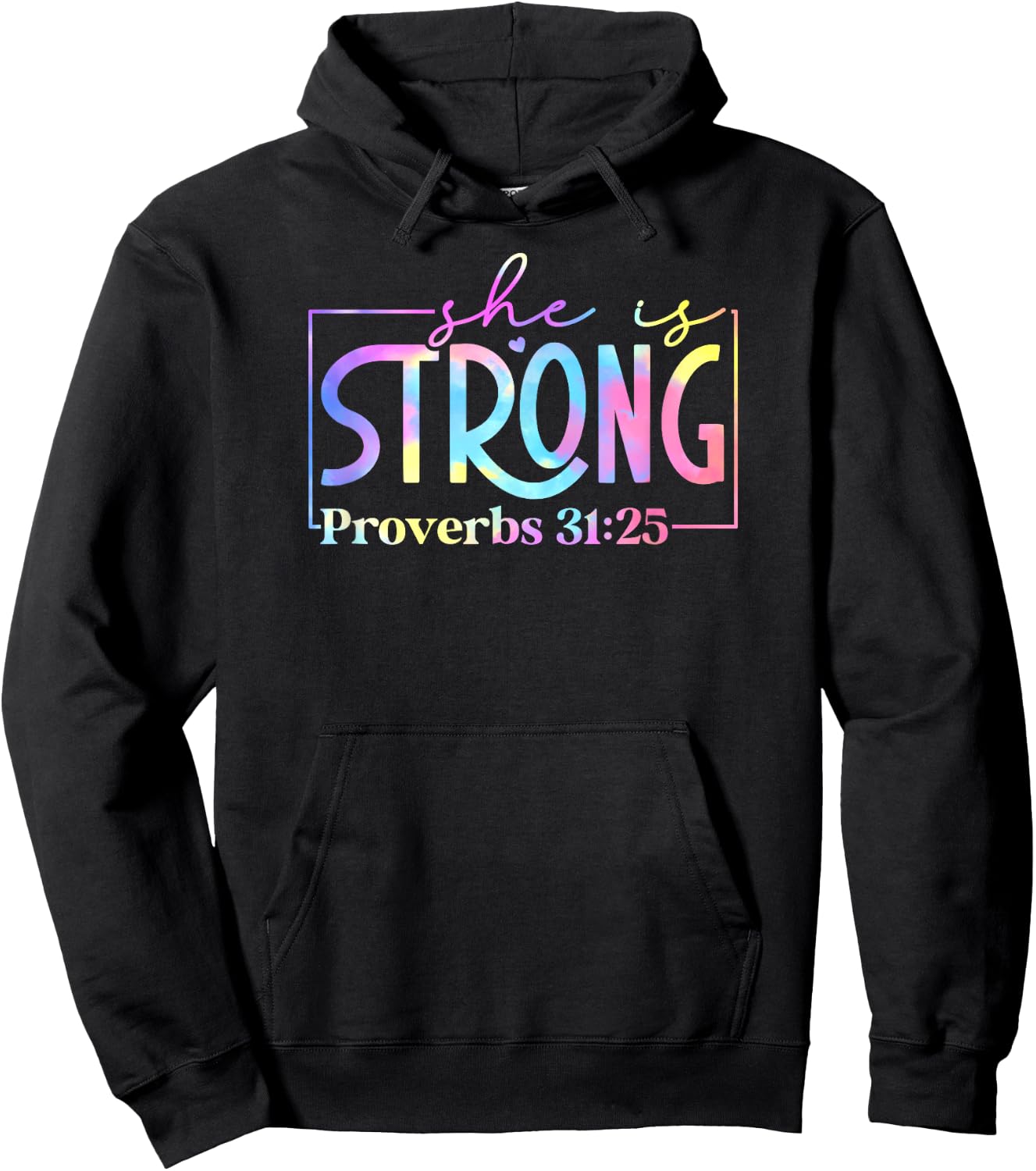 Tie Dye he is strong Proverbs 31 25 01 Hoodie - Hoodie | Black
