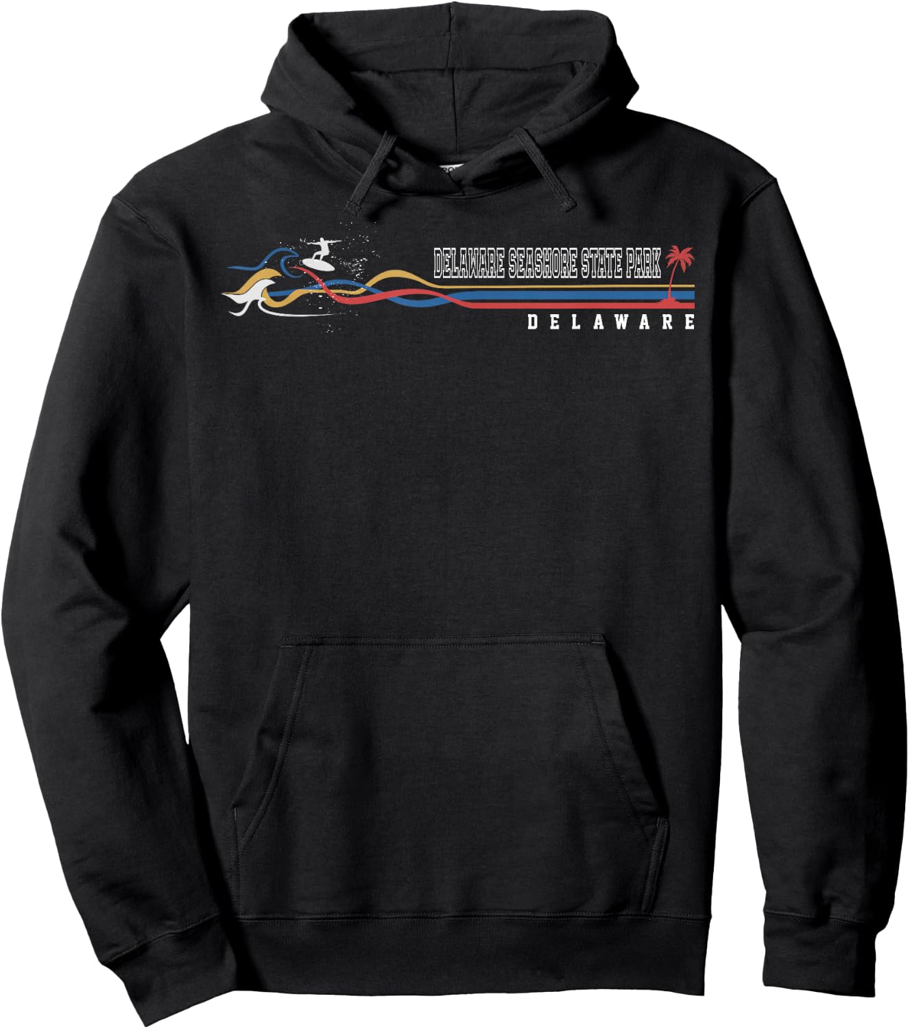 Retro Delaware Delaware Seashore State Park Surfboarder Hoodie - Hoodie | Black