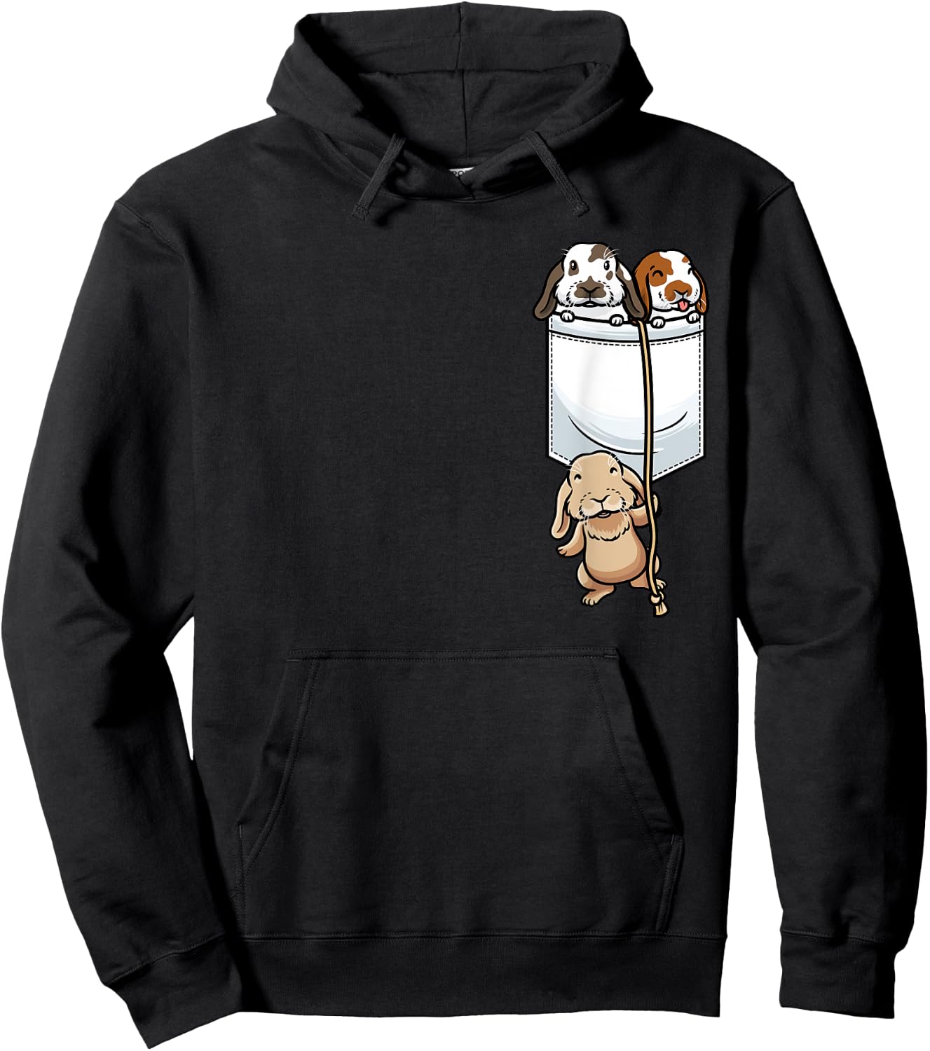 Cute Holland Lop Rabbit In Pocket Animal Lovers Hoodie - Hoodie | Black