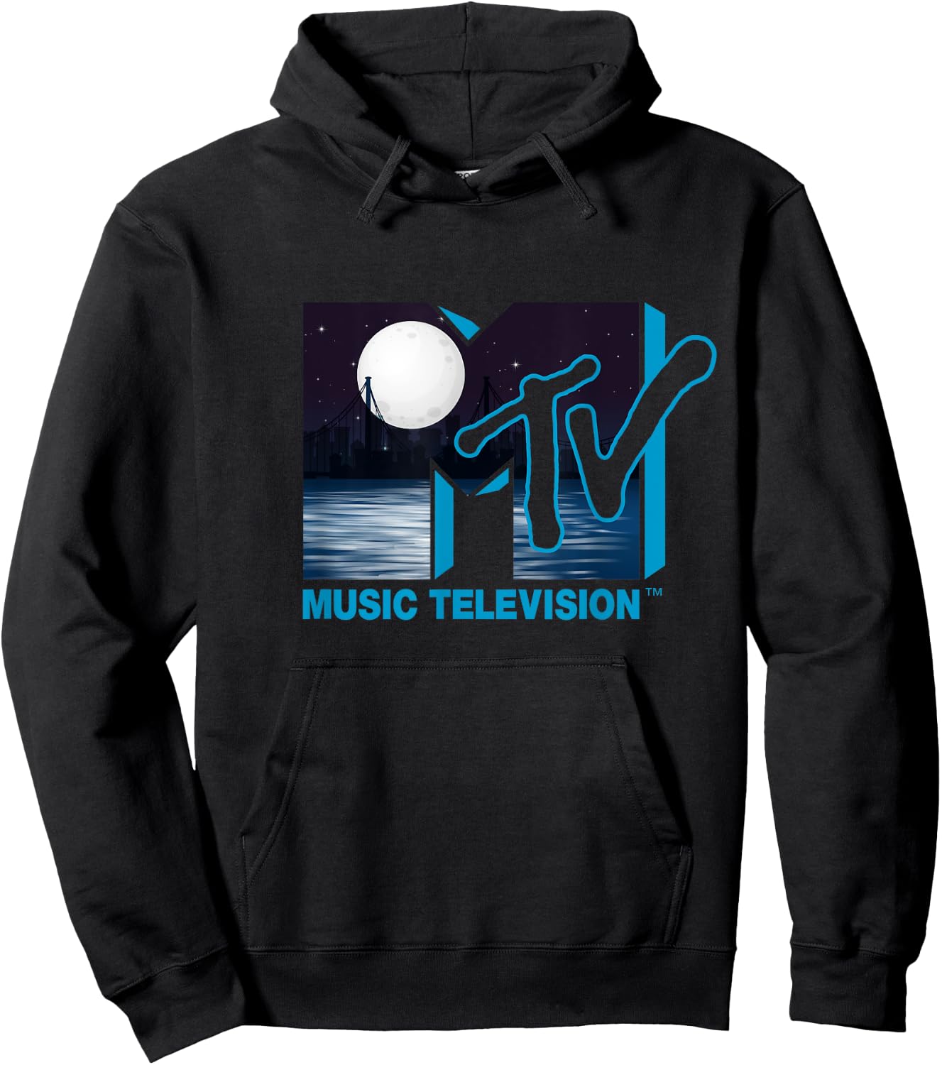 Mademark x MTV - The official original MTV Logo with Full Moon above the City Hoodie - Hoodie | Black