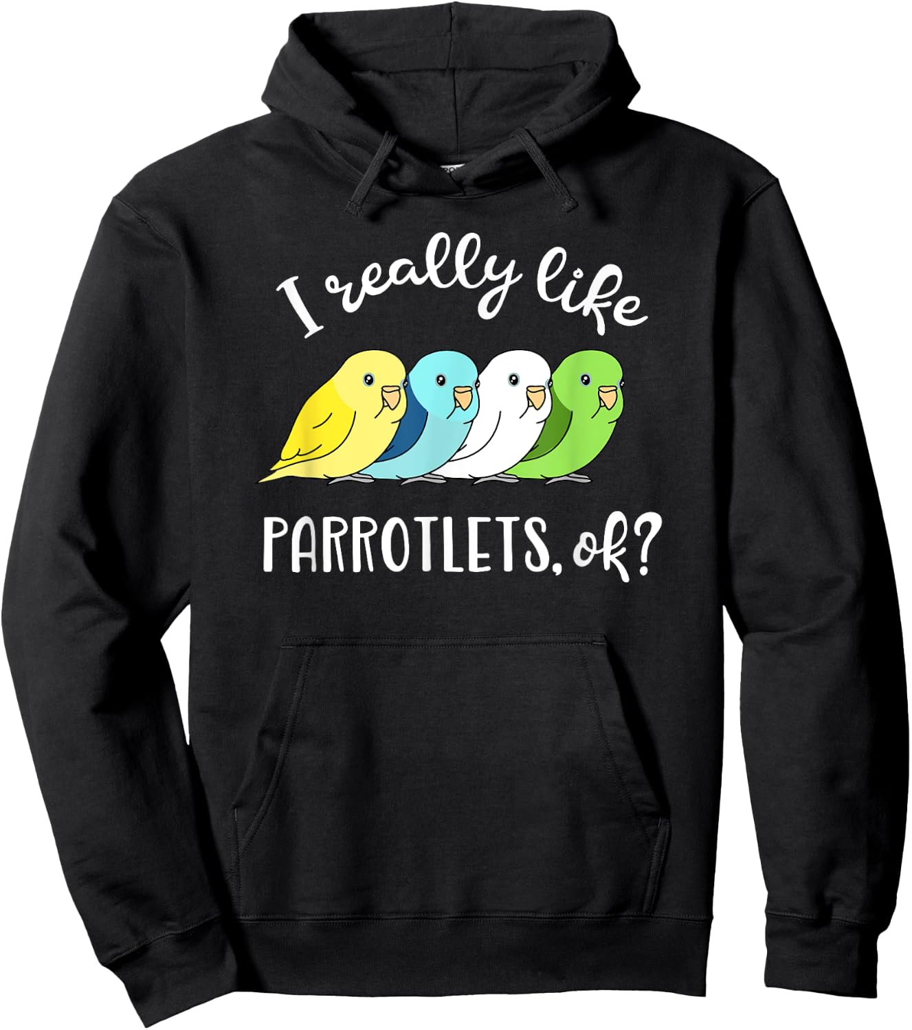 I really like Parrotlets, ok? Chubby Parrot Pattern Kawaii Hoodie - Hoodie | Black