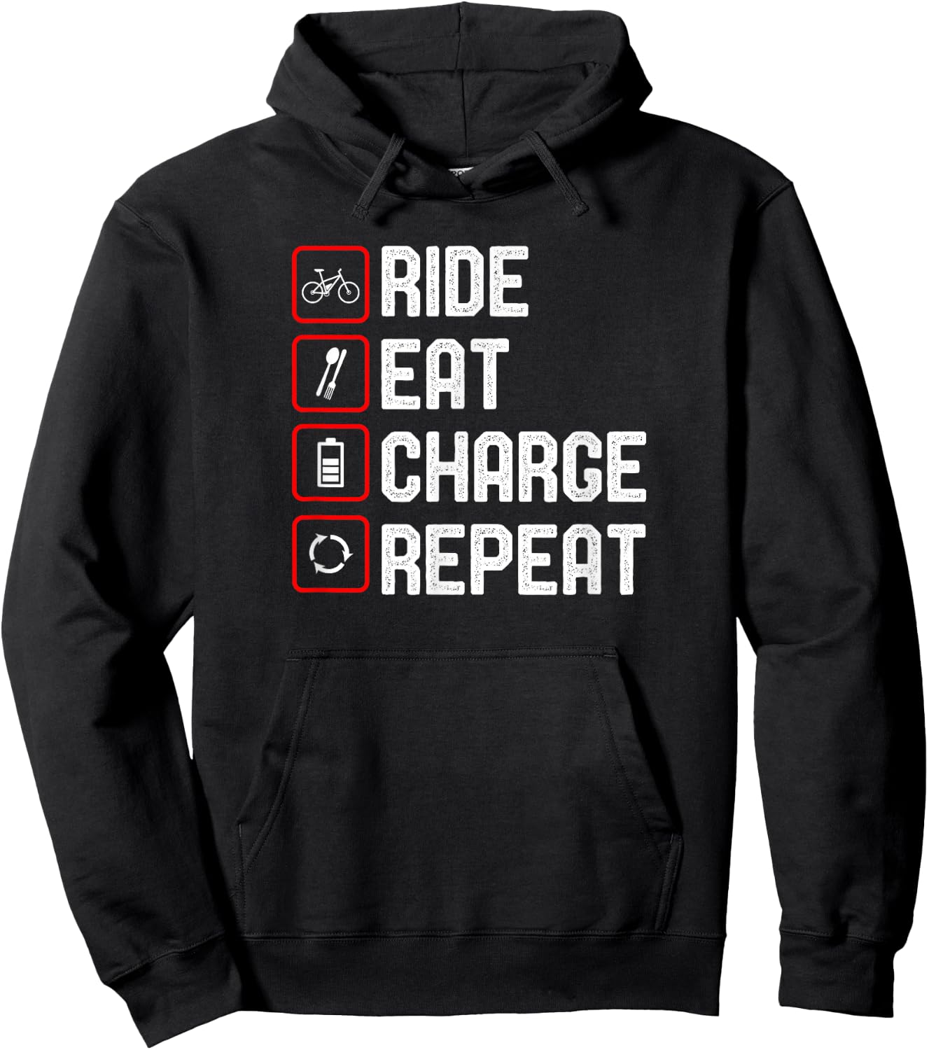 Ride Eat Charge Repeat Funny E-Bike Hoodie - Hoodie | Black