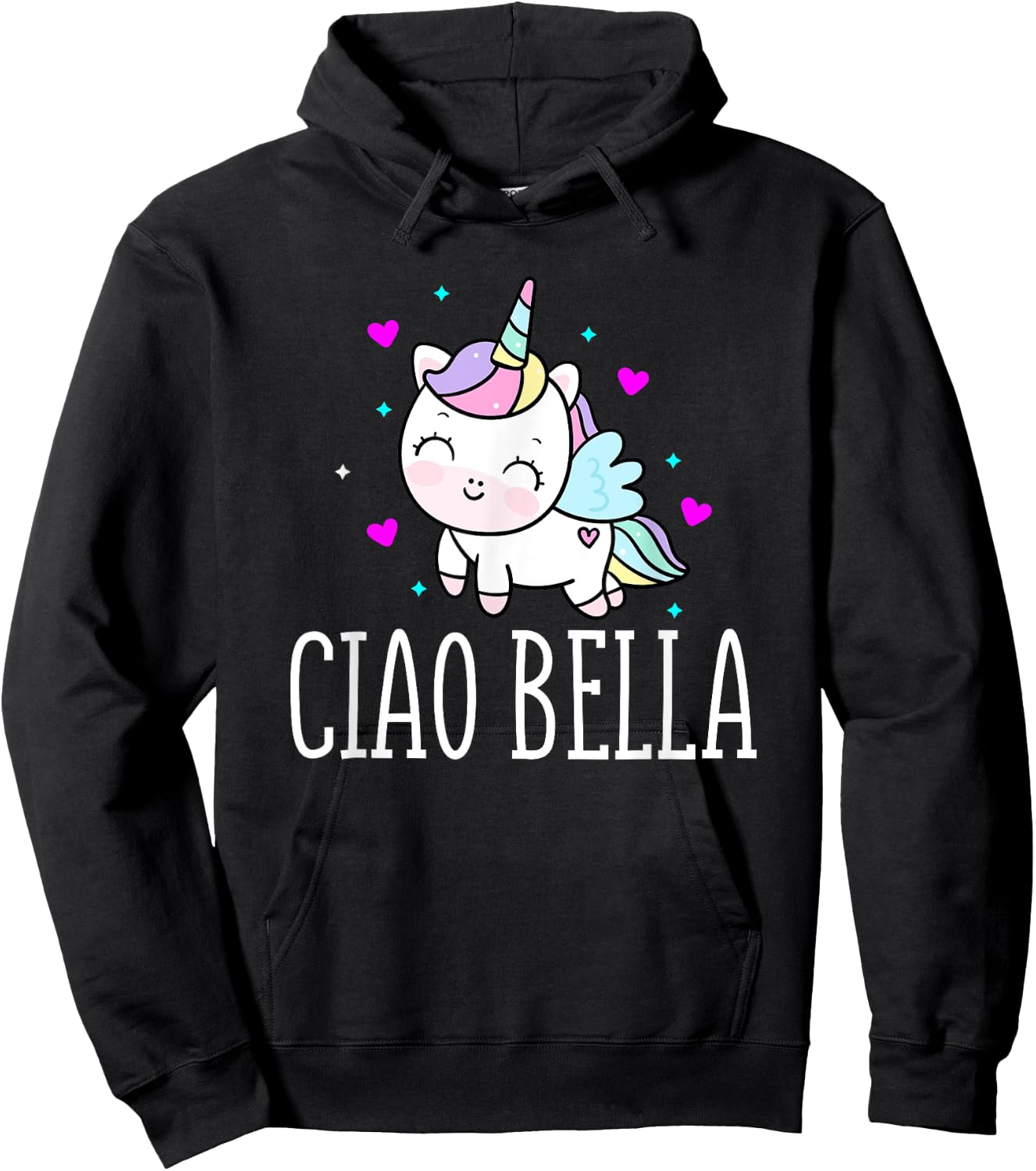 Funny Ciao Bella Heart Unicorn Italy Expression Hoodie - Hoodie | Black