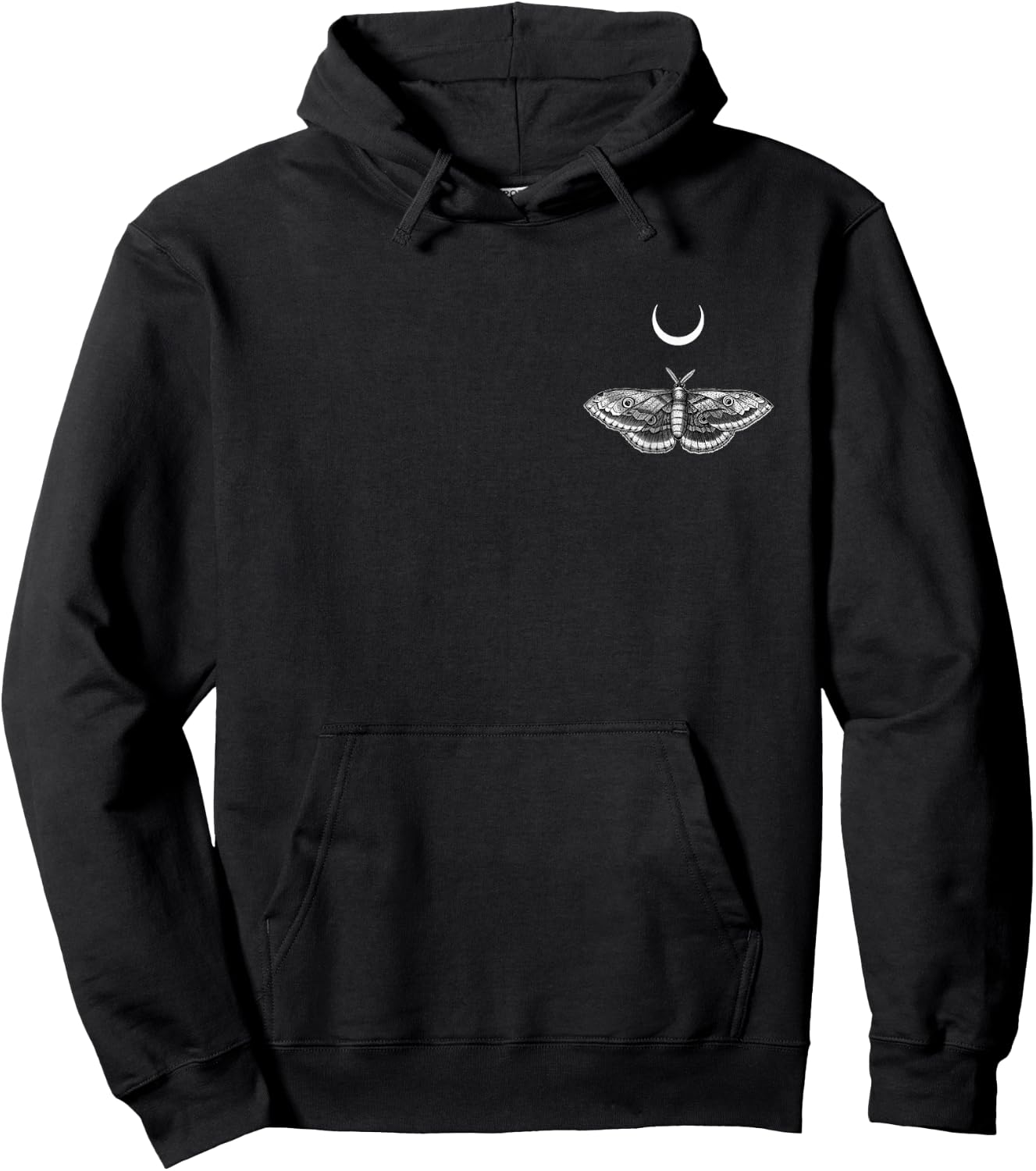 Moth with Crescent Moon Celestial Gothic Lunar Pocket Hoodie - Hoodie | Black