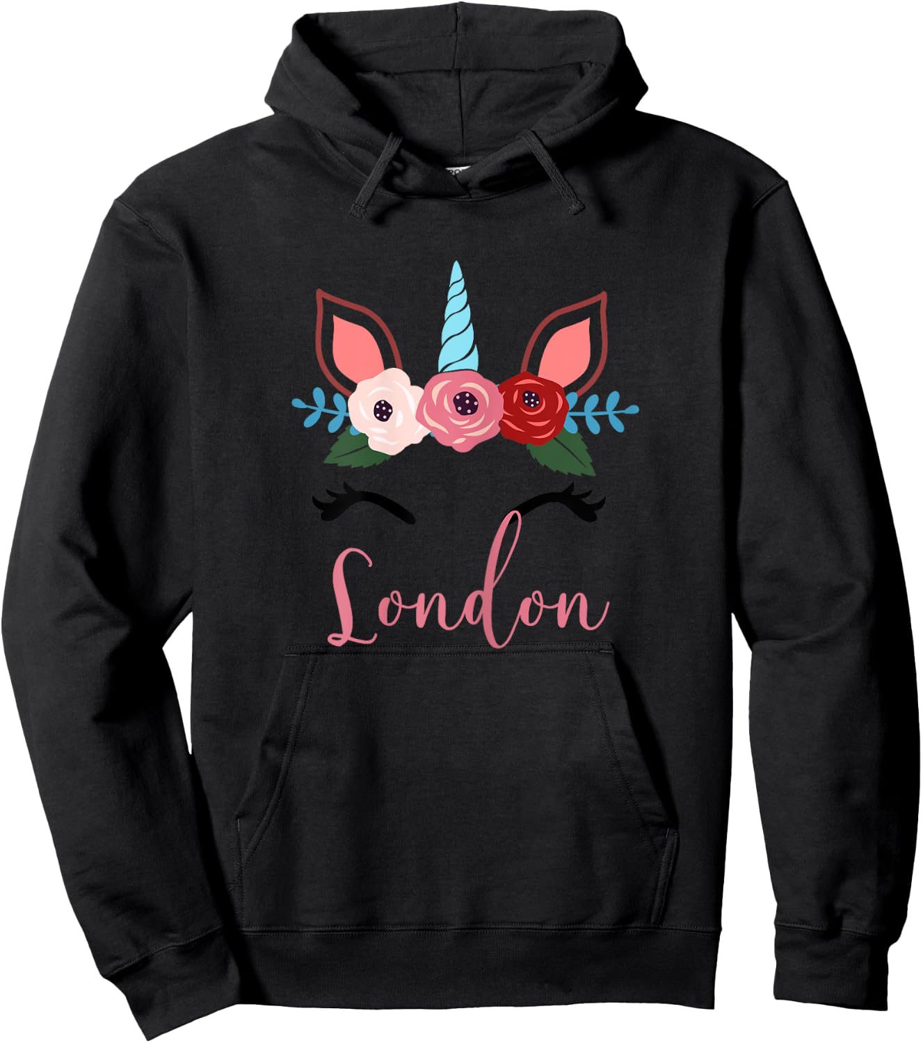 Cute London Magical Floral Unicorn For Girls Hoodie - Hoodie | Black