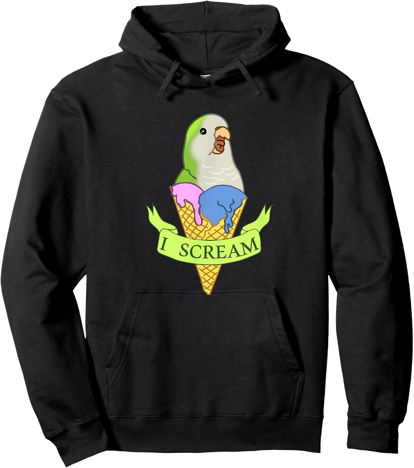 Funny Ice cream Monk Parakeet, I scream Green quaker parrot Women Kids Hoodie - Hoodie | Black