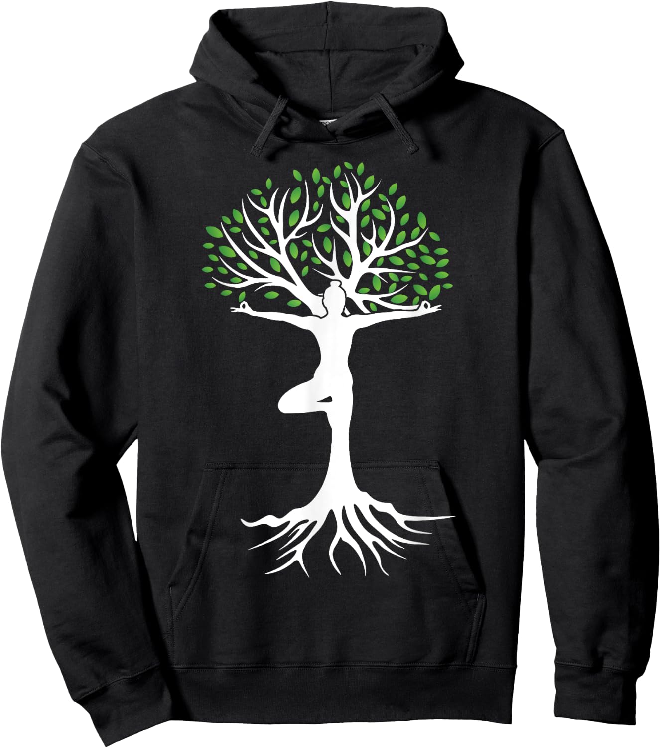 Zen Tree-Pose with Leaves Branches and Roots Yoga Namaste Hoodie - Hoodie | Black