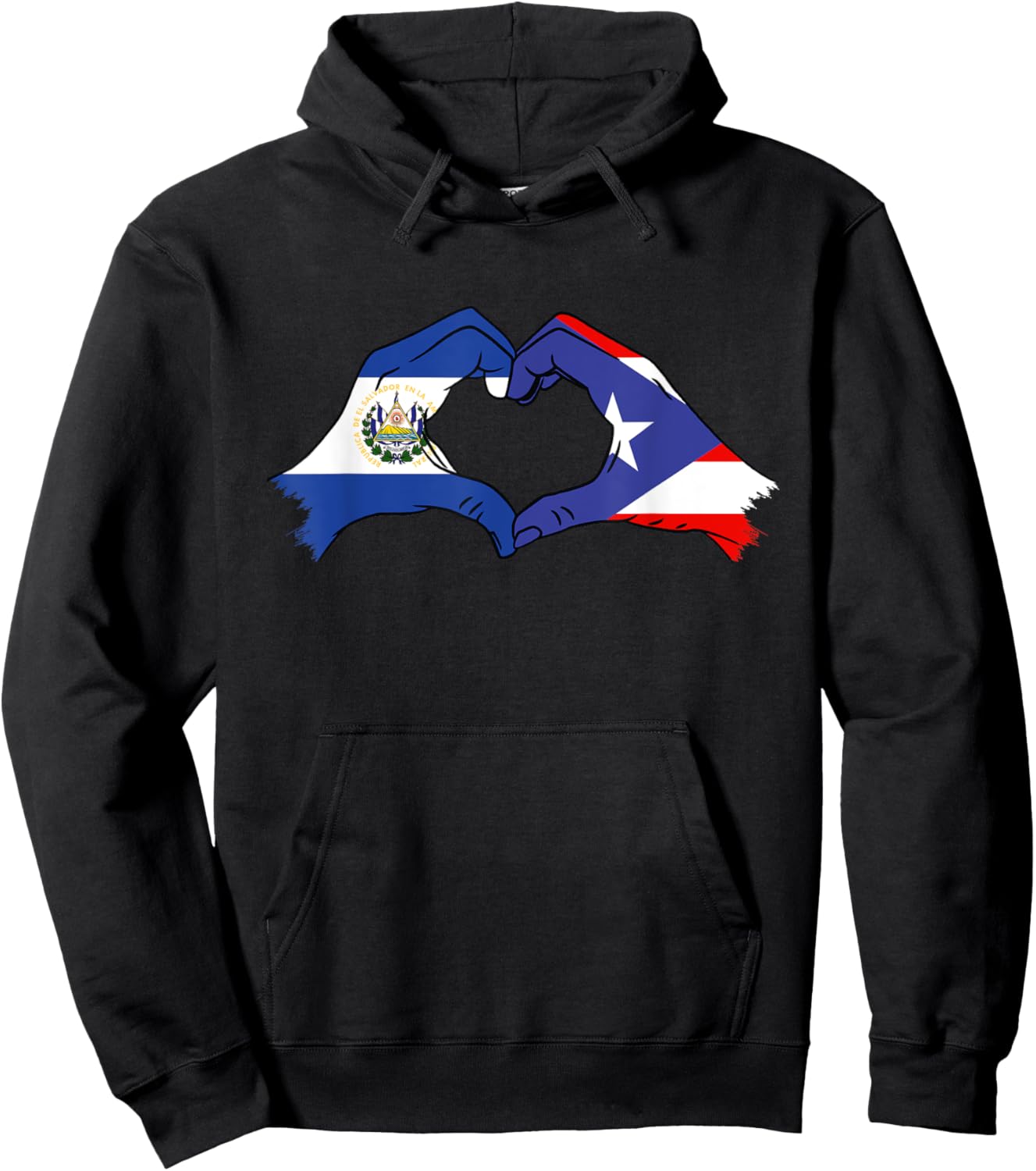 El Salvador Flag Puerto Rico Heart Salvadorian El Salvador Hoodie - Hoodie | Black