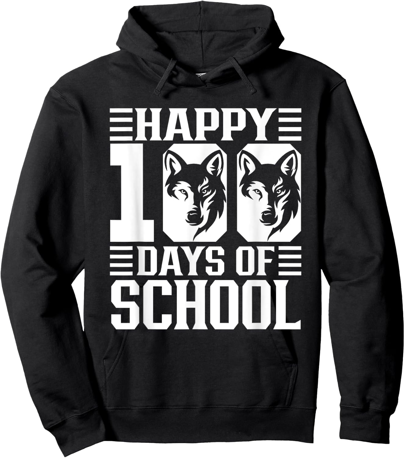 Happy 100th Day Of School 100 Days Smarter Wolf Boys Girls Hoodie - Hoodie | Black