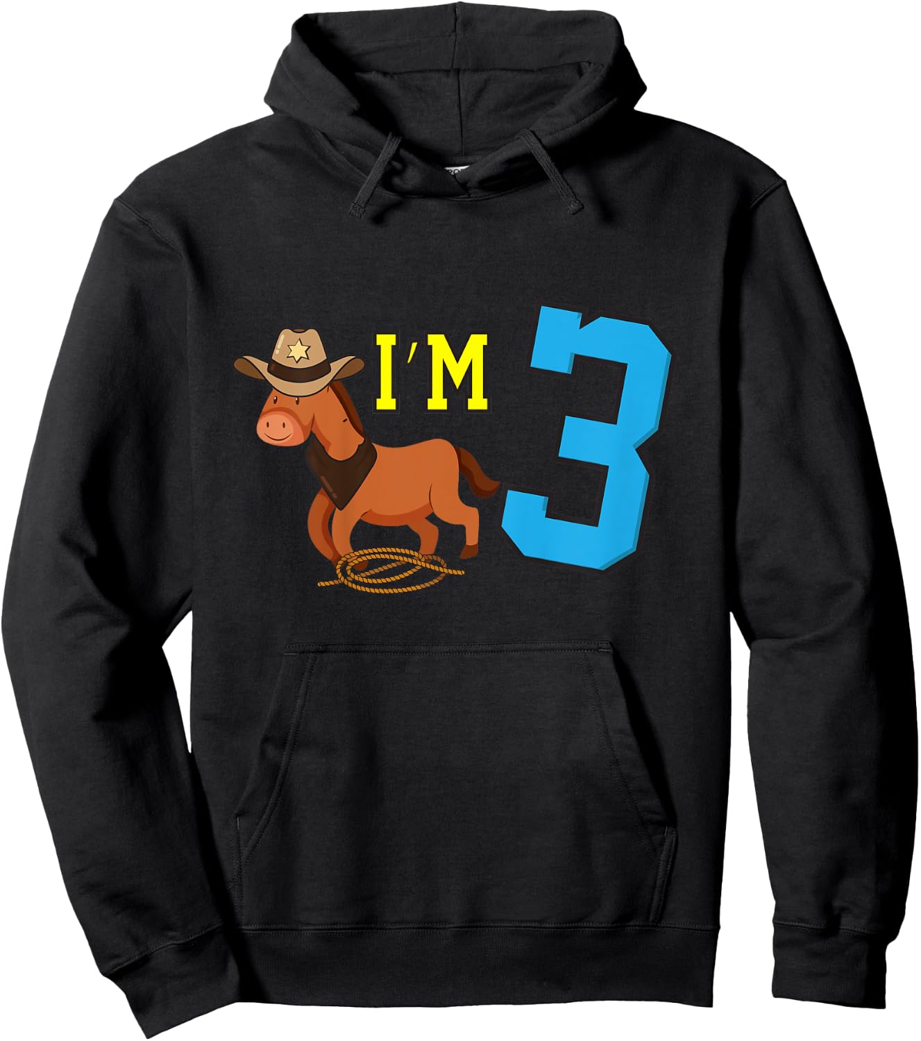 Kids I'm 3 Horse Funny Three Year Old Birthday Cowboy Horseback Hoodie - Hoodie | Black