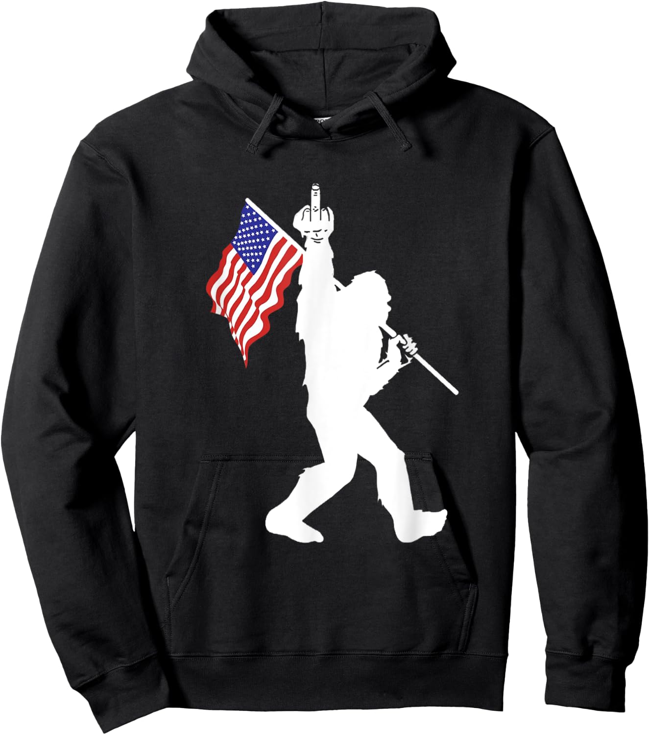 Funny Bigfoot Middle Finger USA Flag Sasquatch Believers Hoodie - Hoodie | Black