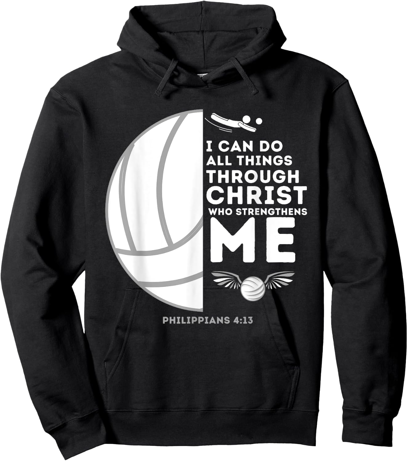 Do All Things Through Christ Philippians 4:13 - Volleyball Hoodie - Hoodie | Black