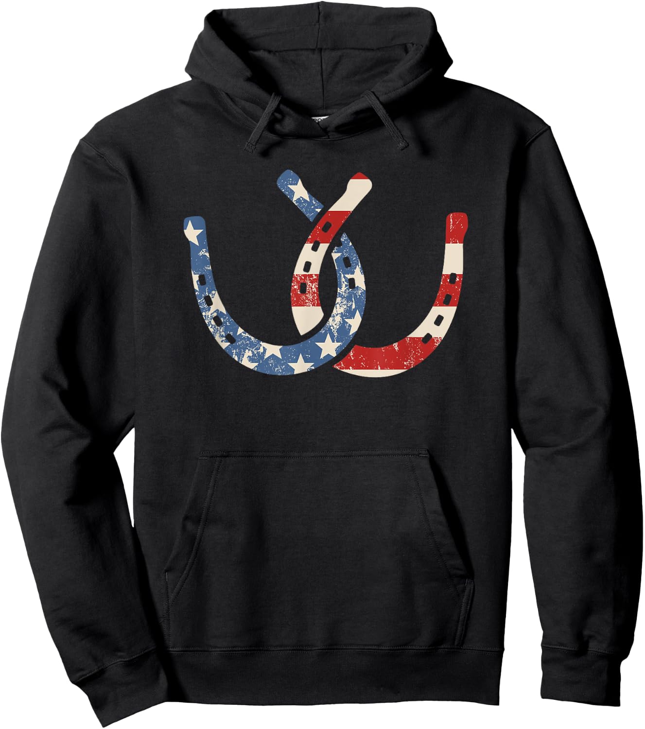 Horseshoe Flag July 4th Horseback Riding Horse Equestrian Hoodie - Hoodie | Black