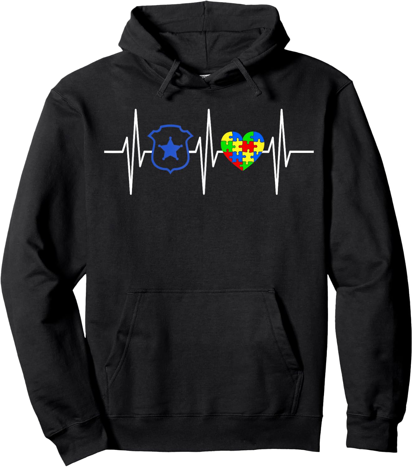 Police Autism Awareness Shirt Colored Puzzle Heart Hoodie - Hoodie | Black