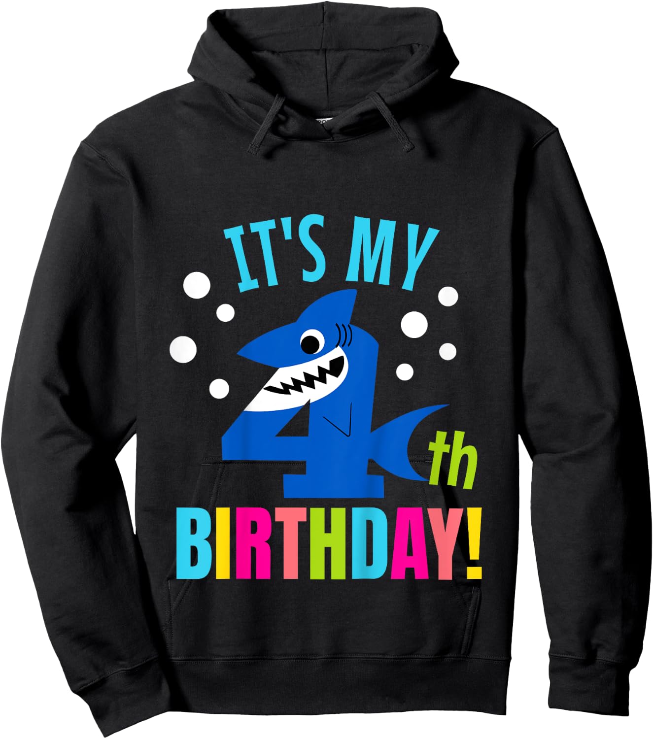 4 Year Old 4th Shark Party Birthday Baby Gift Girls And Boys Hoodie - Hoodie | Black