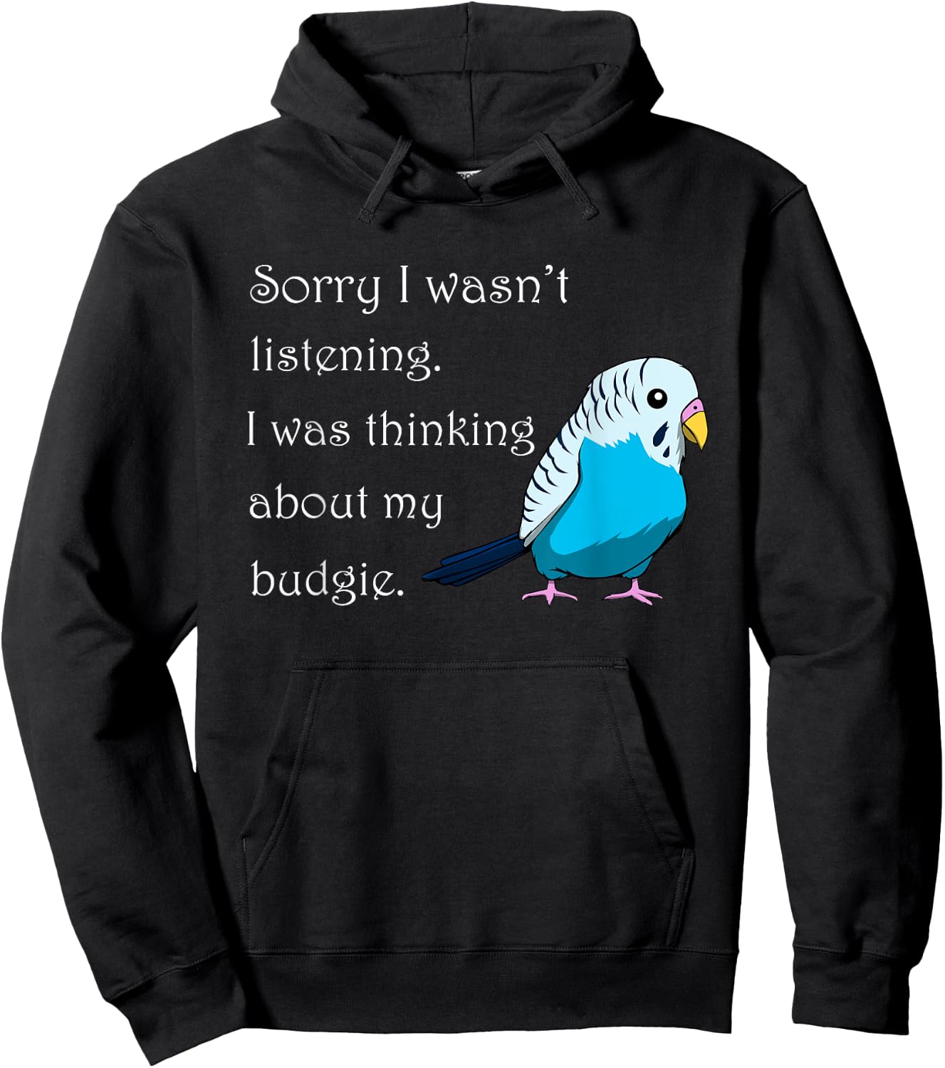 Thinking About My Budgie Cute Budgerigar Hoodie - Hoodie | Black