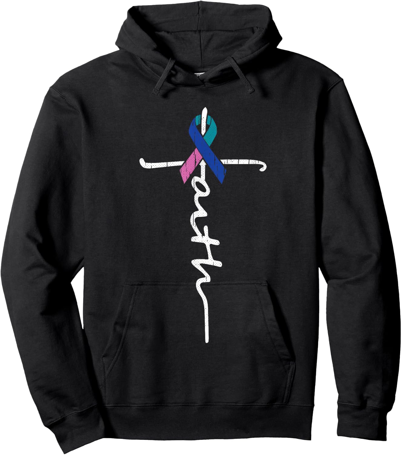 Faith Cross Thyroid Cancer Awareness Warrior Survivor Hoodie - Hoodie | Black