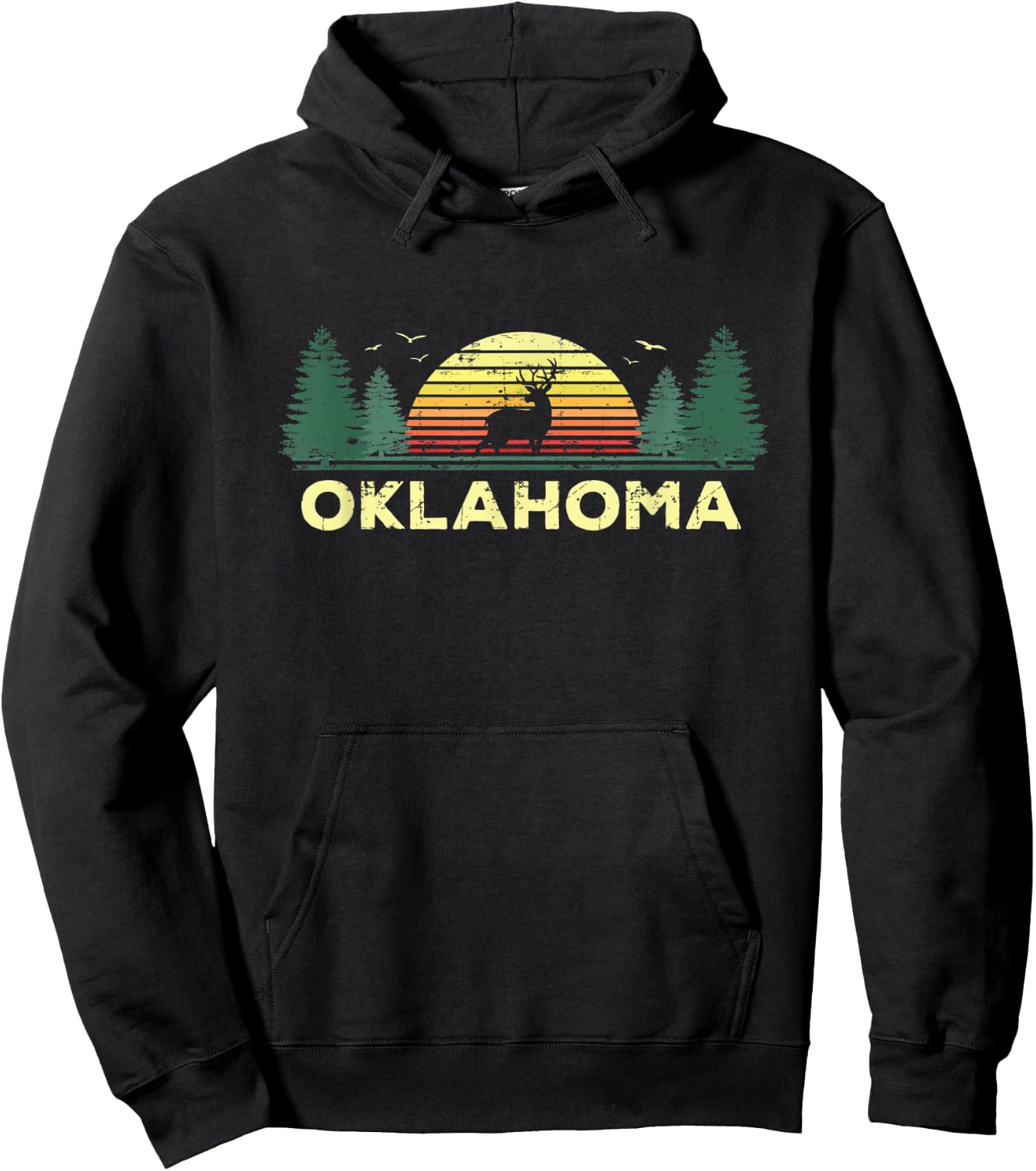 Oklahoma Vintage Deer Hunting Sunset Souvenir Hoodie - Hoodie | Black