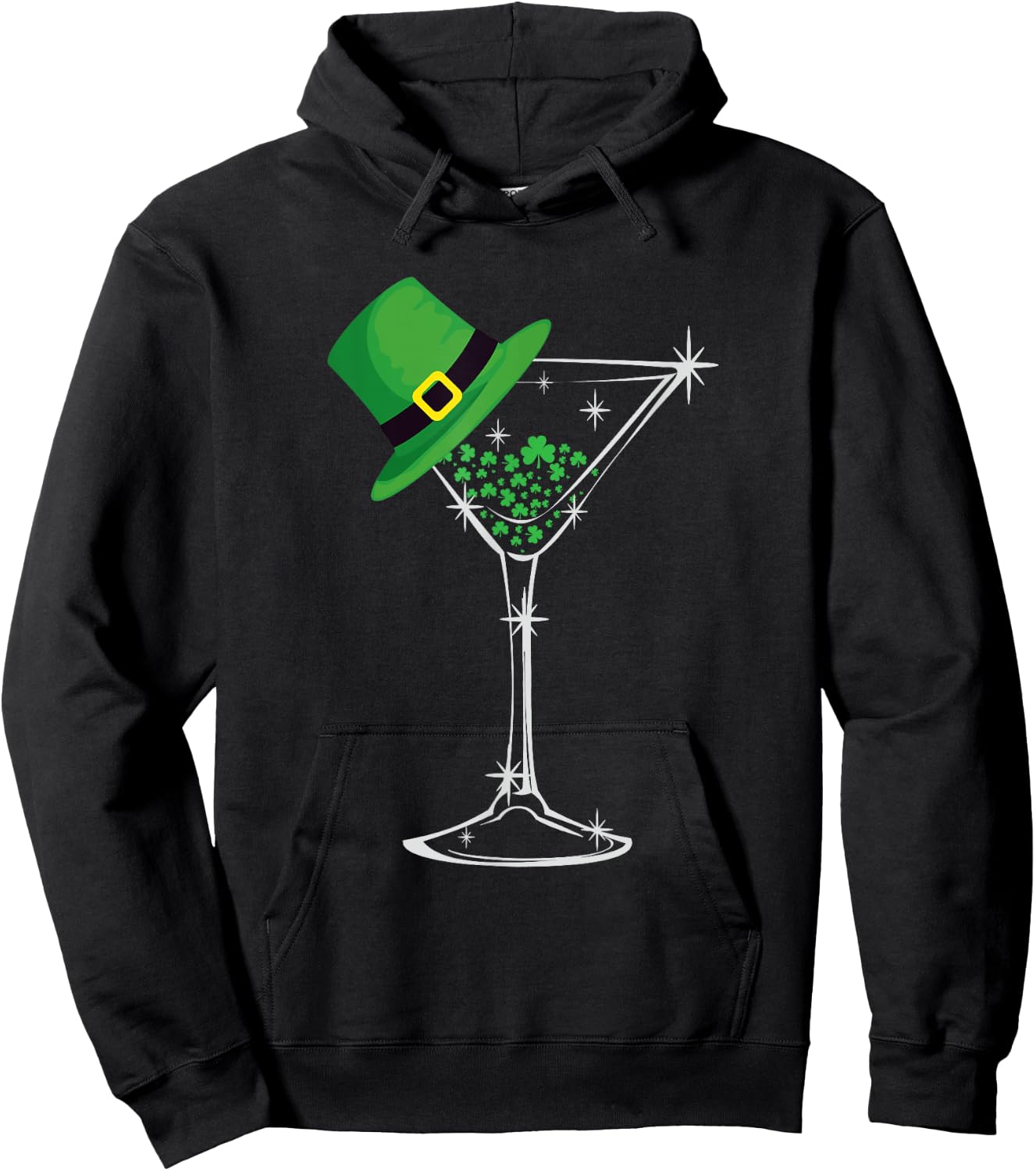St. Patty's Day Four Leaf Clover Cute Martini Top Hat Hoodie - Hoodie | Black