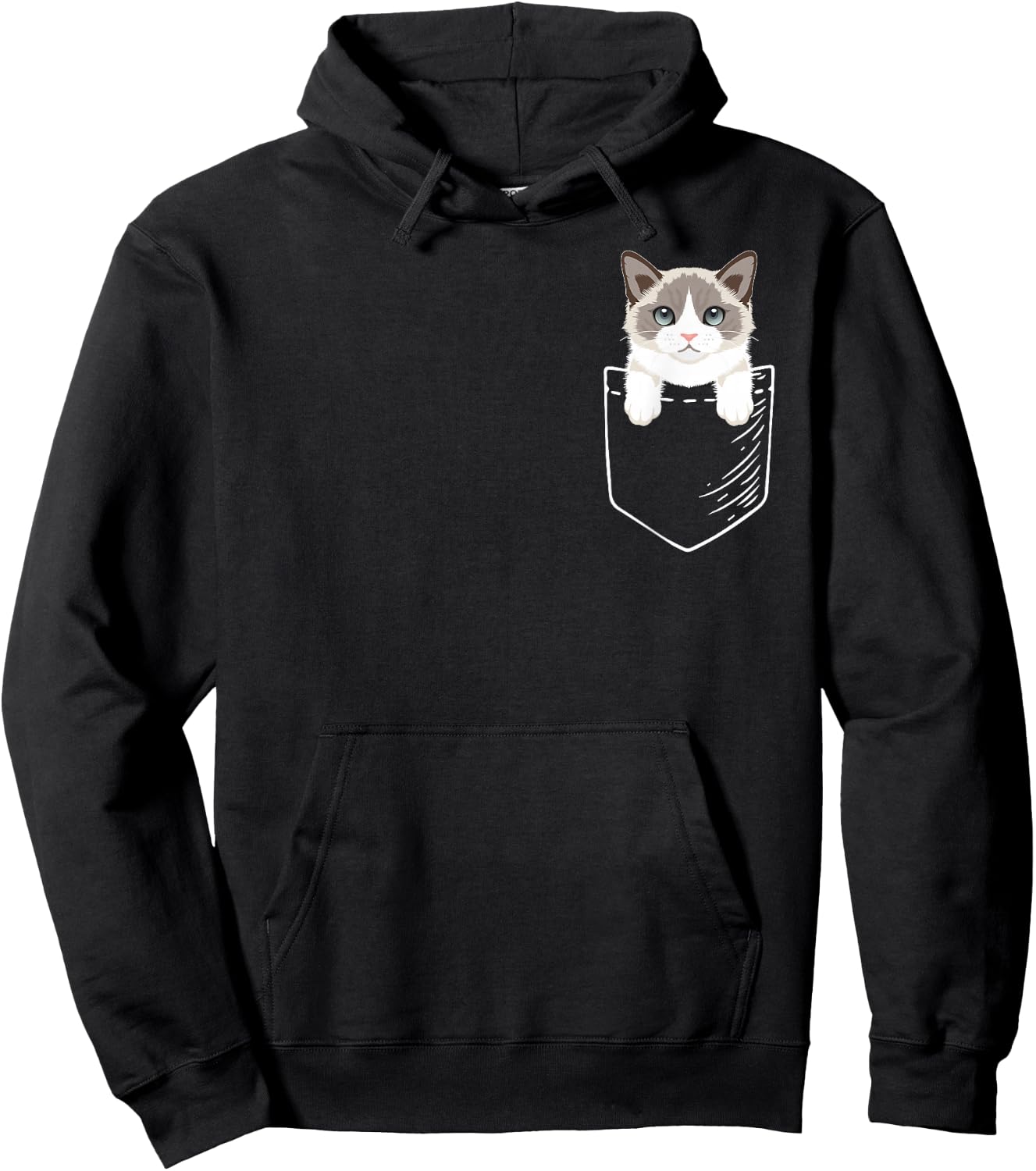 Girls Kids Cute Pocket Ragdoll Cat Lover Hoodie - Hoodie | Black