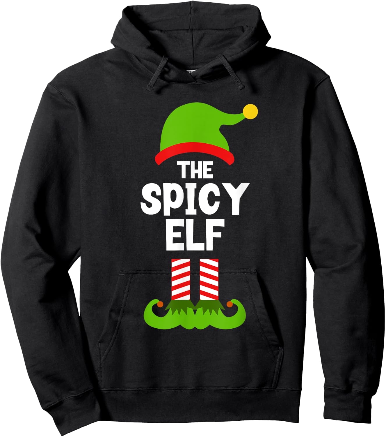 Funny The Spicy Elf Christmas Family Party Pajama Hoodie - Hoodie | Black