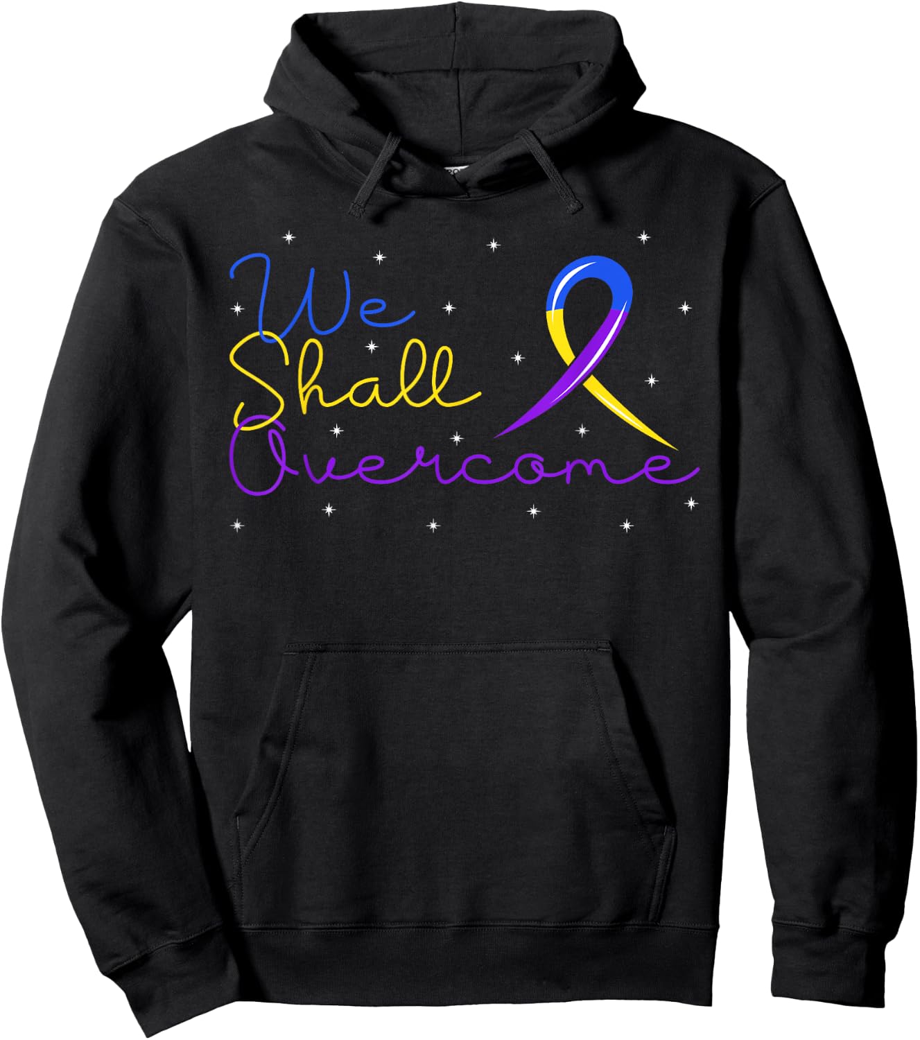 Overcome Bladder Cancer Purple Blue And Yellow Ribbon Gift Hoodie - Hoodie | Black