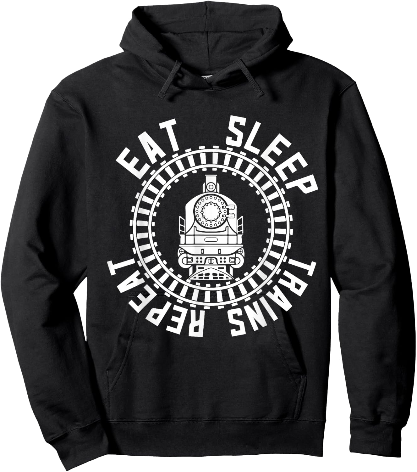 Train Rail Fan Kids Model Railroad Eat Sleep Trains Repeat Hoodie - Hoodie | Black