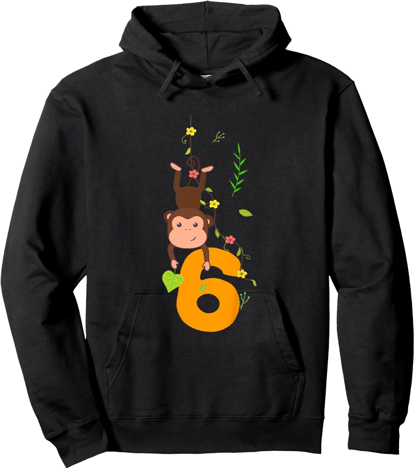 Kids Funny Cute Monkey Lover 6th Birthday Six 6 Yr 6 Year Old Hoodie - Hoodie | Black