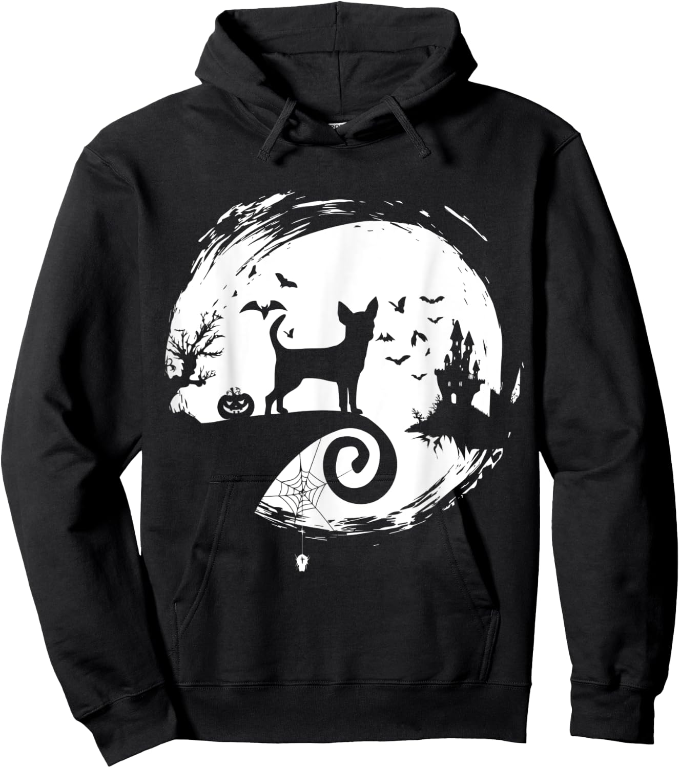 Chihuahua Halloween Costume Moon Silhouette Creepy Hoodie - Hoodie | Black