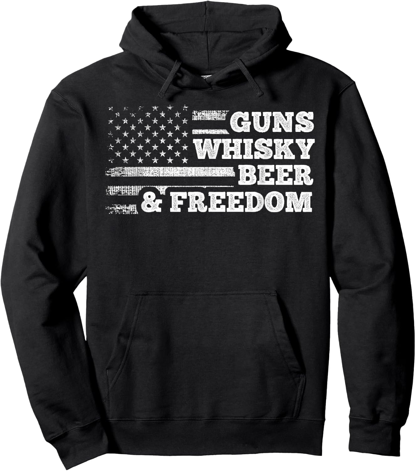 Guns Whisky Beer And Freedom American Flag Drinking Gift Men Hoodie - Hoodie | Black