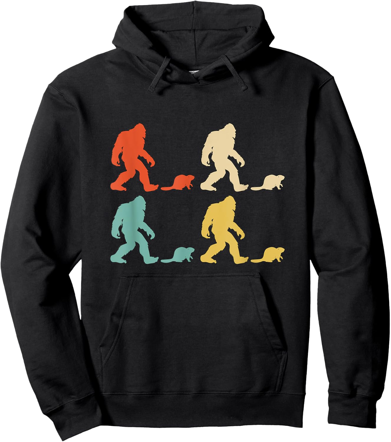 Retro Colors Bigfoot Beaver Gift Sasquatch Beaver Hoodie - Hoodie | Black