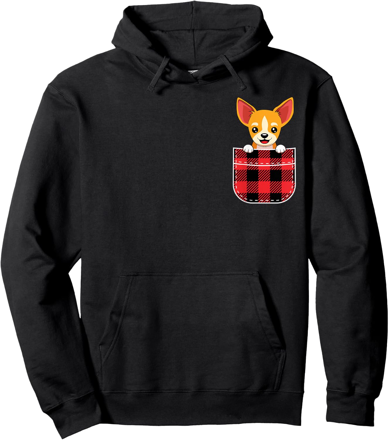 Cute Chihuahua Dog In Buffalo Plaid Pocket Christmas Gift Hoodie - Hoodie | Black