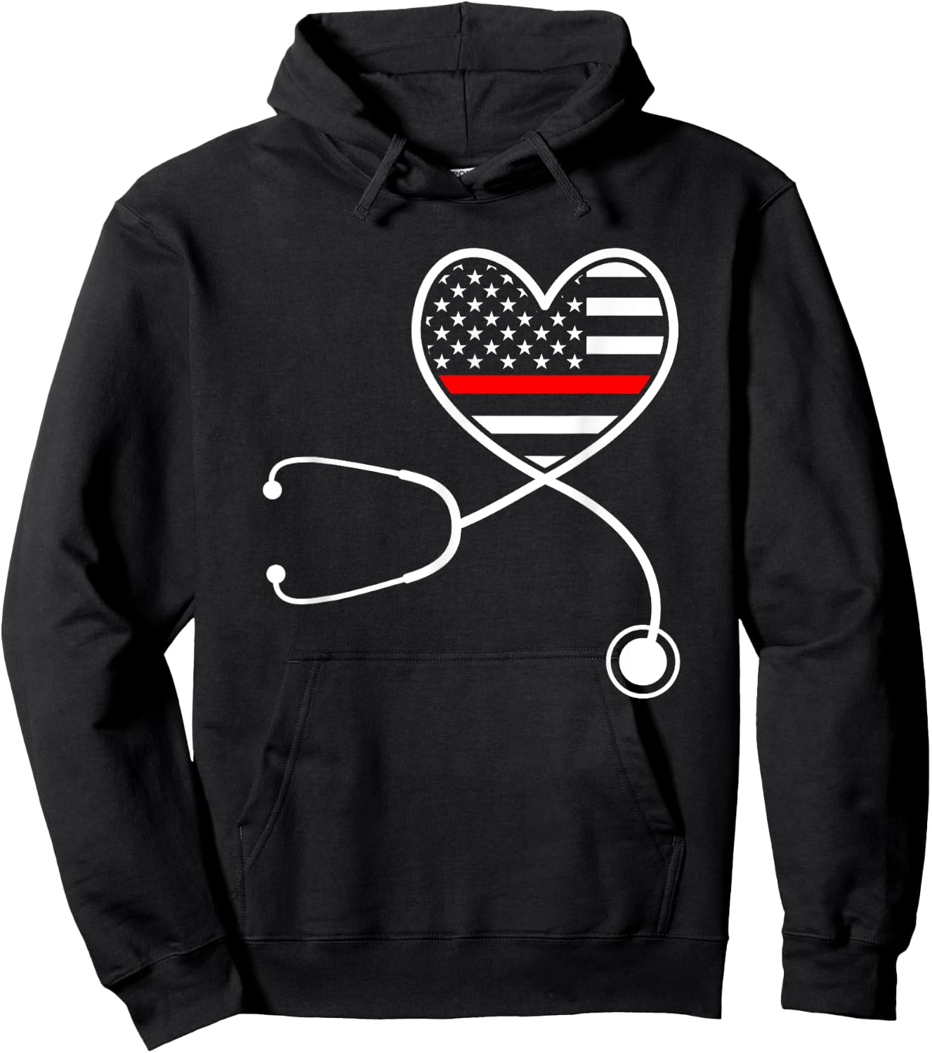 Firefighter Wife Nurse Life Stethoscope Red Line Heart Hoodie - Hoodie | Black