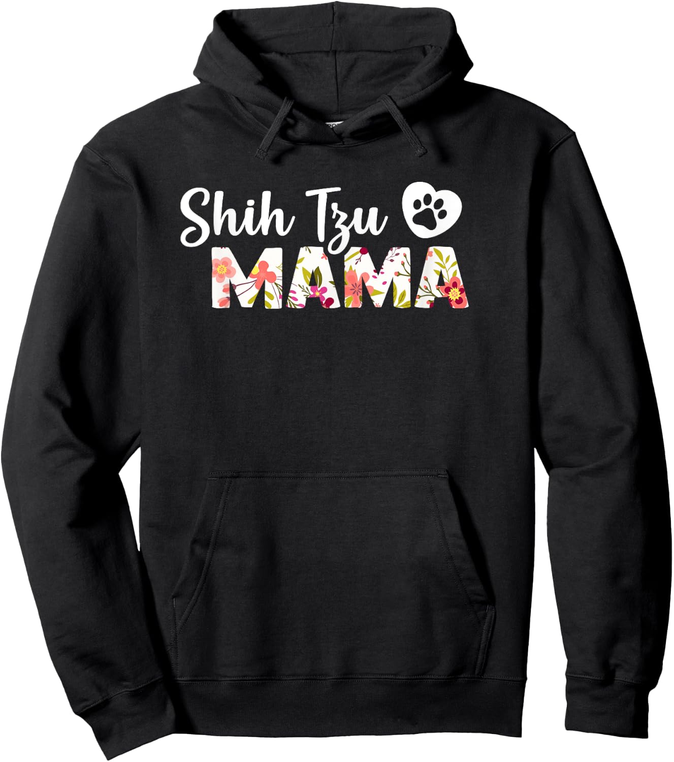 Shih Tzu Mama T Shirt Dog Paw Love Puppy Funny Gift Women Girls Kids Hoodie - Hoodie | Black