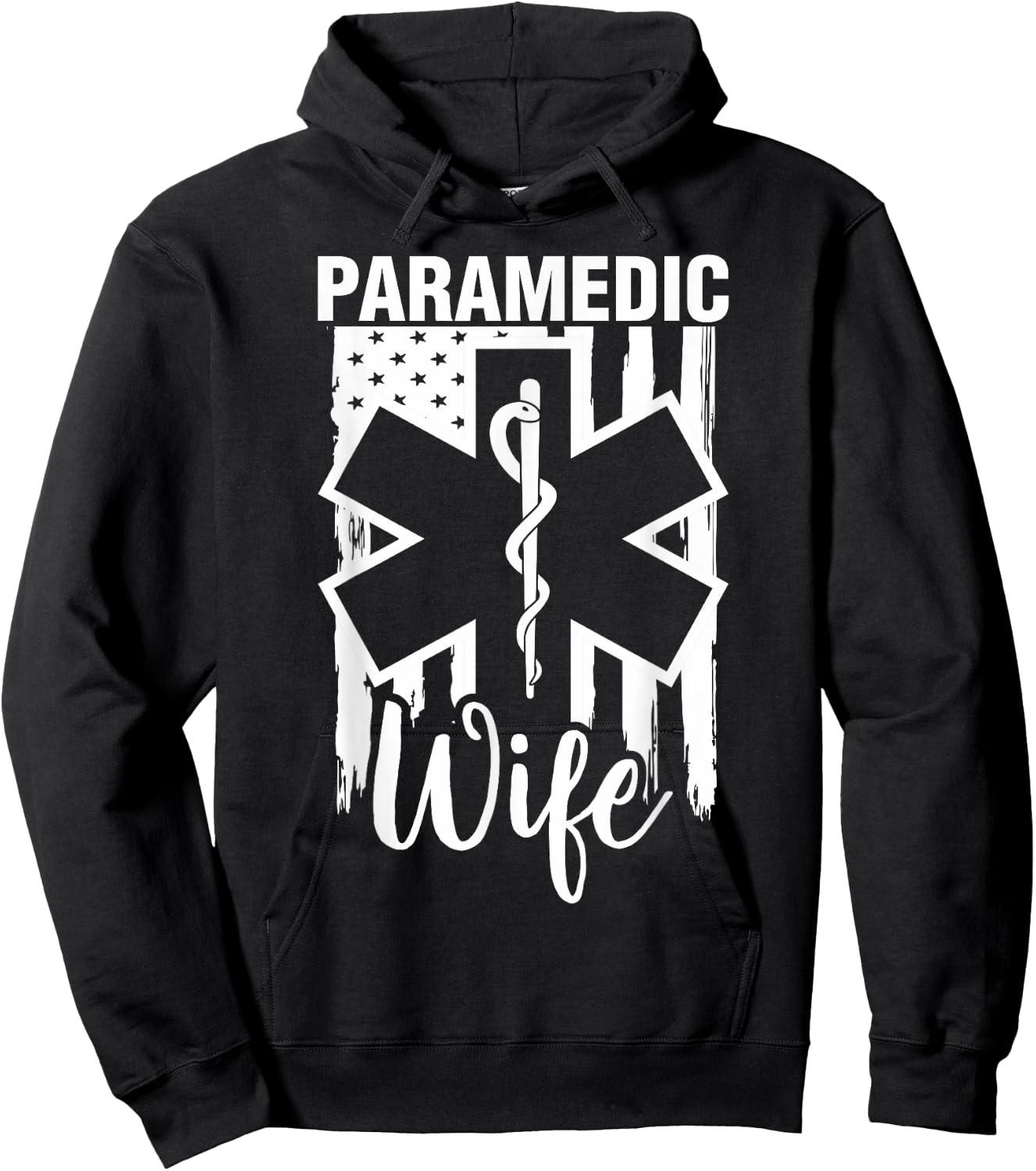 Women's Paramedic Wife American Flag EMS EMT Hoodie - Hoodie | Black