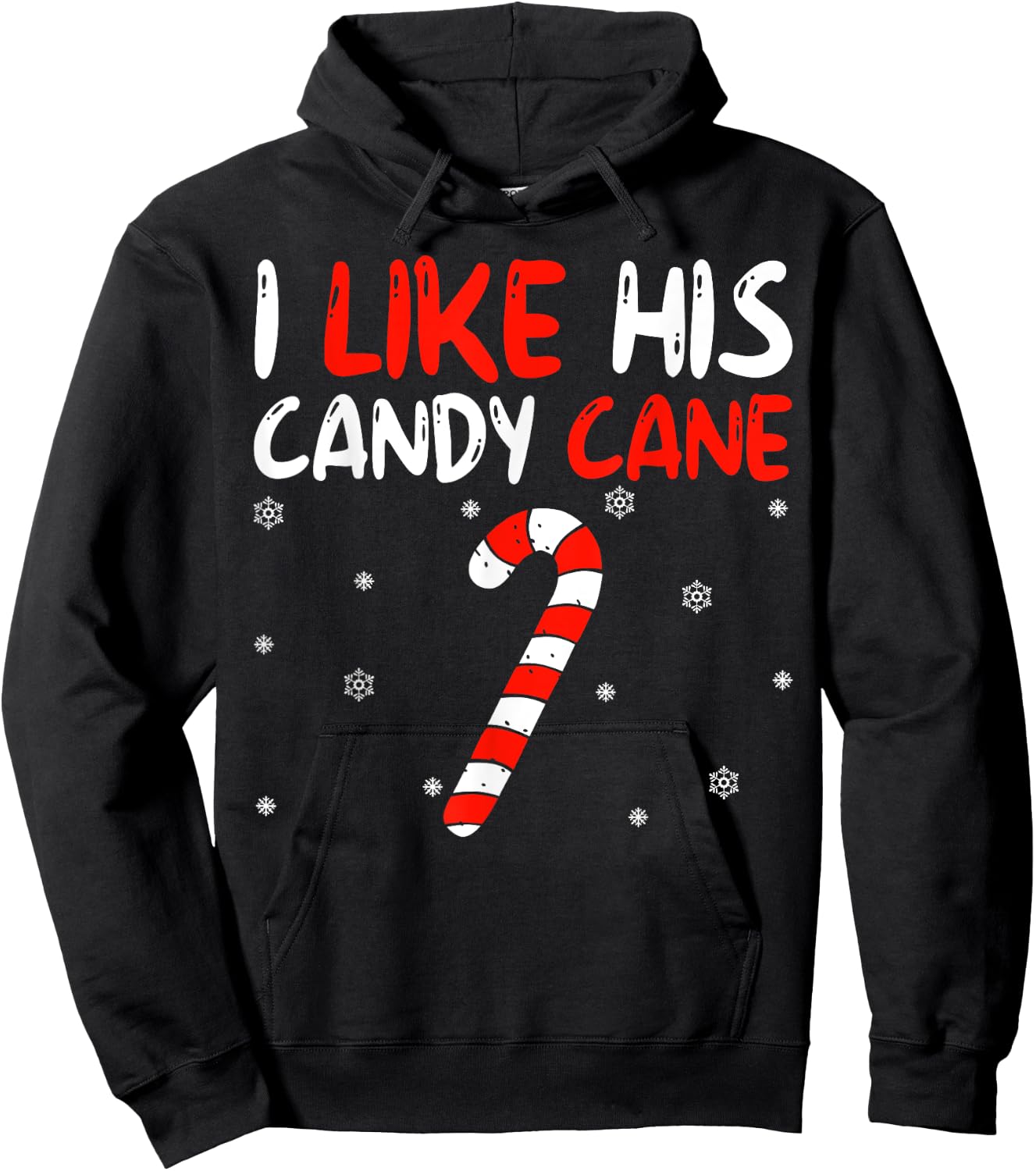I Like His Candy Cane Couples Matching Xmas Christmas Pajama Hoodie - Hoodie | Black