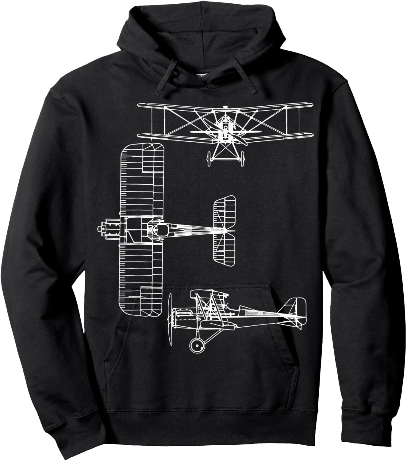 S.E.5 UK WW1 Plane Warbird Blueprint Schematics Diagram Hoodie - Hoodie | Black
