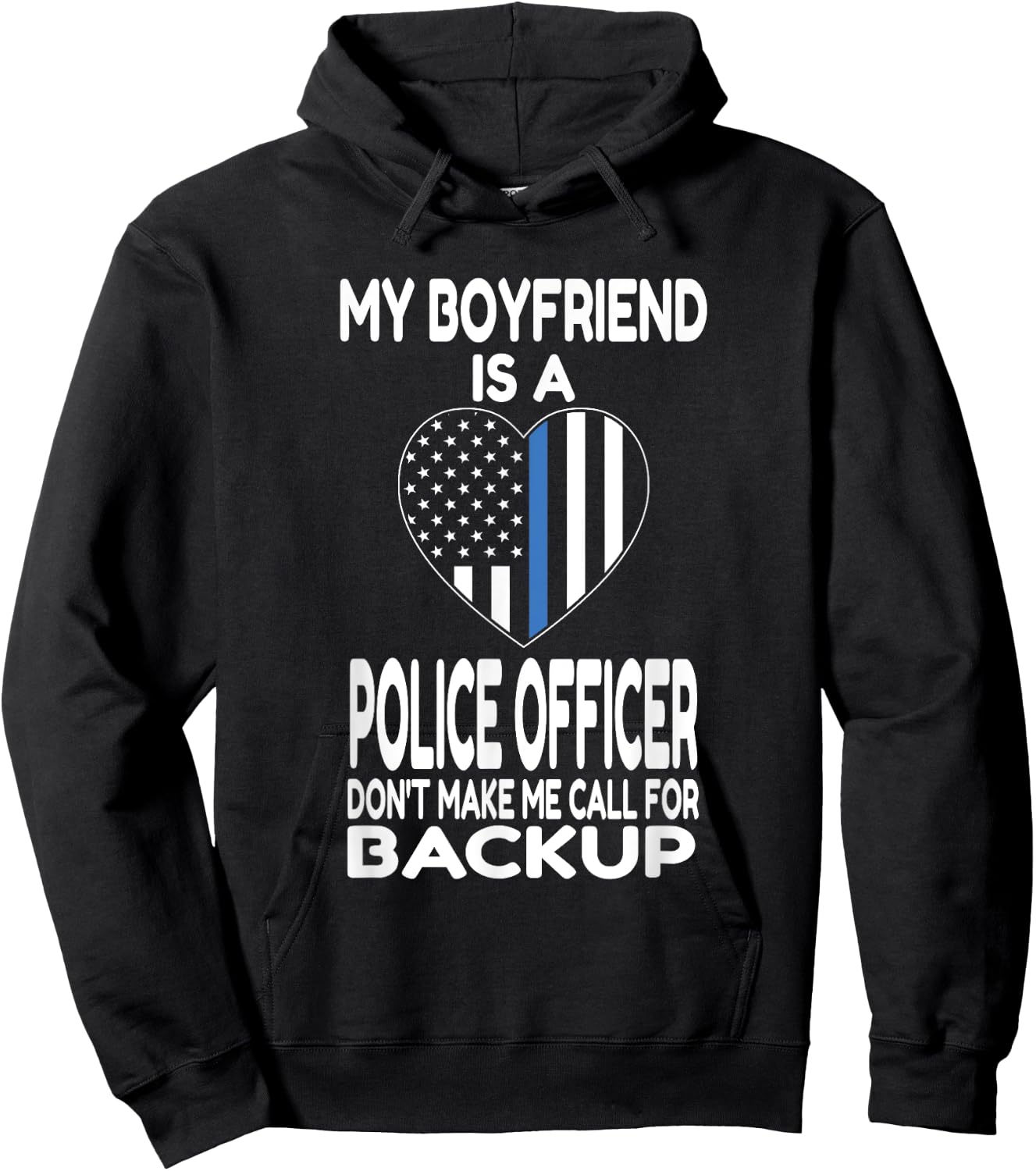 My Boyfriend Is A Police Officer - Thin Blue Line Heart Hoodie - Hoodie | Black