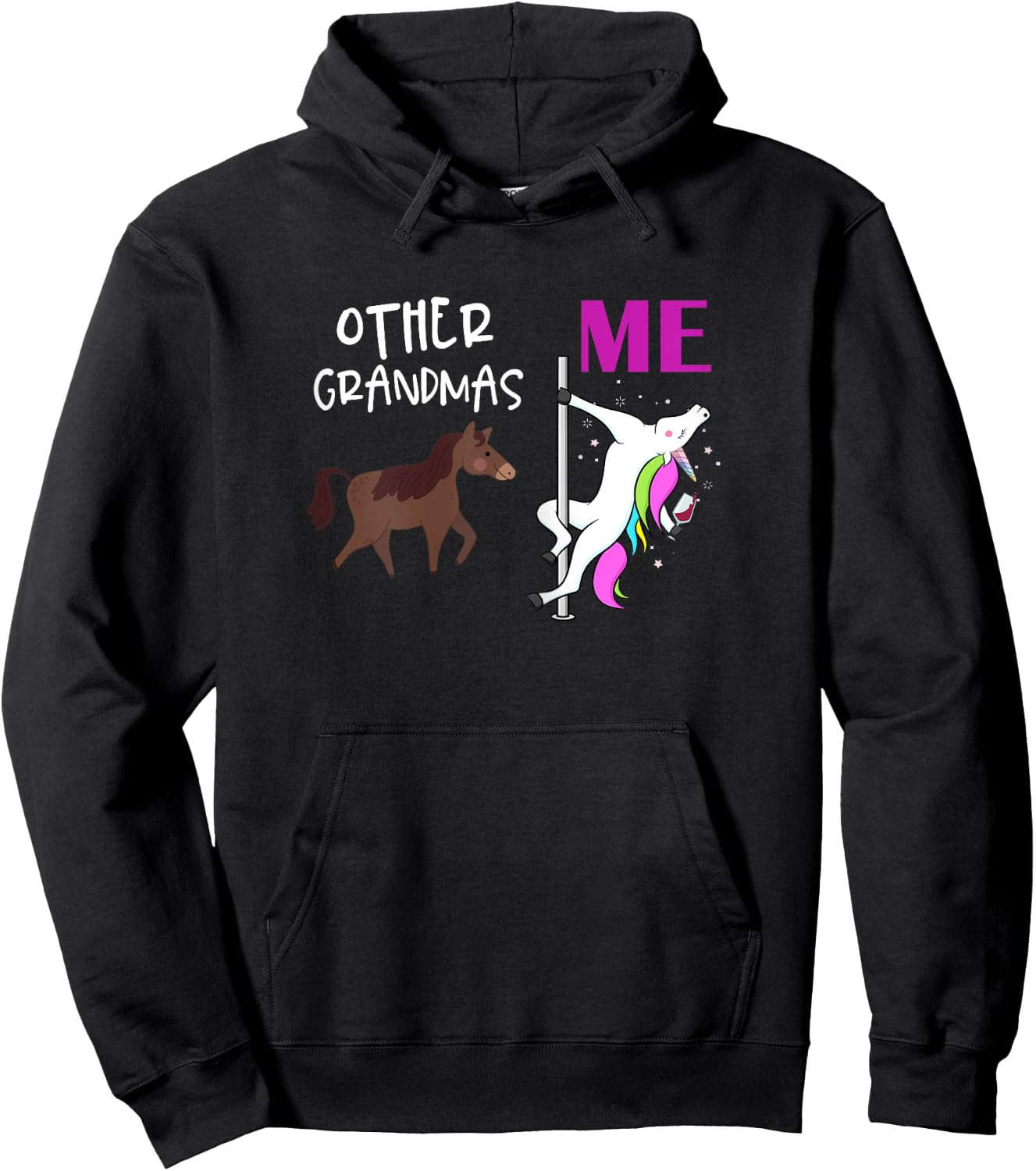 Other Grandmas Me Unicorn Dancing Wine Lover Design Hoodie - Hoodie | Black