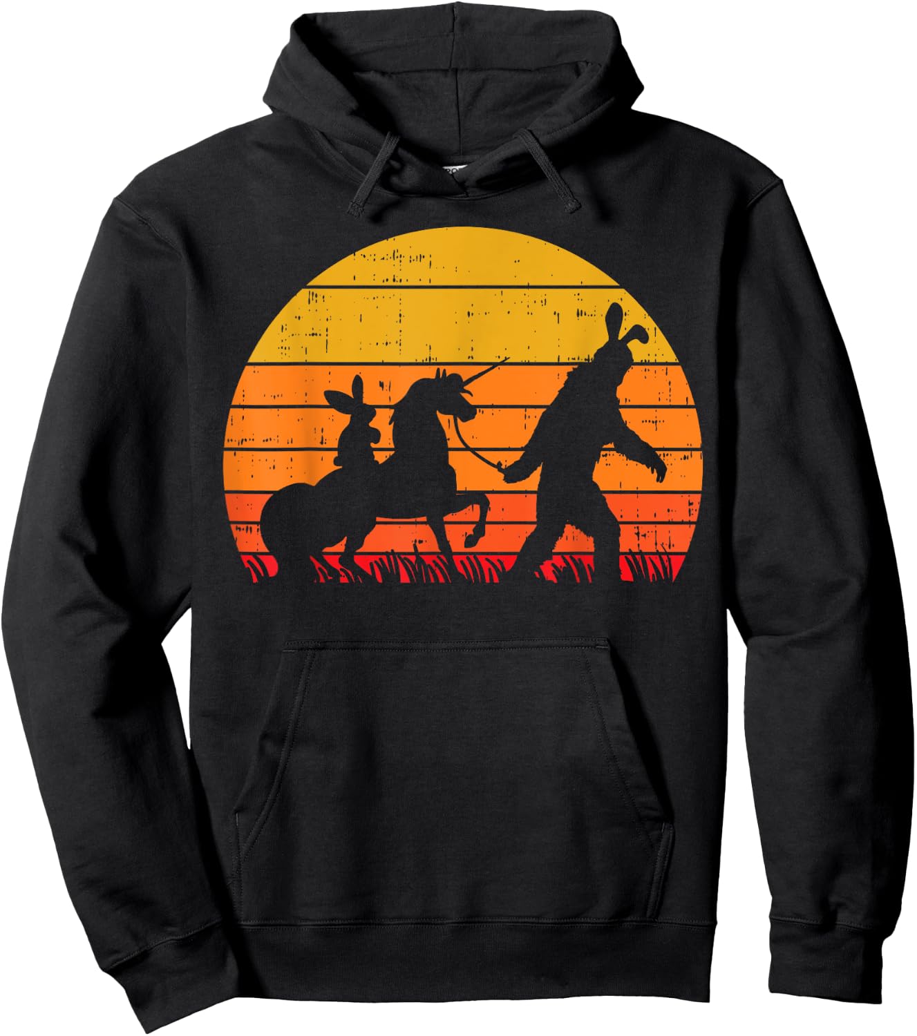 Bigfoot Unicorn Easter Bunny Retro Sunset Funny Beileve Gift Hoodie - Hoodie | Black