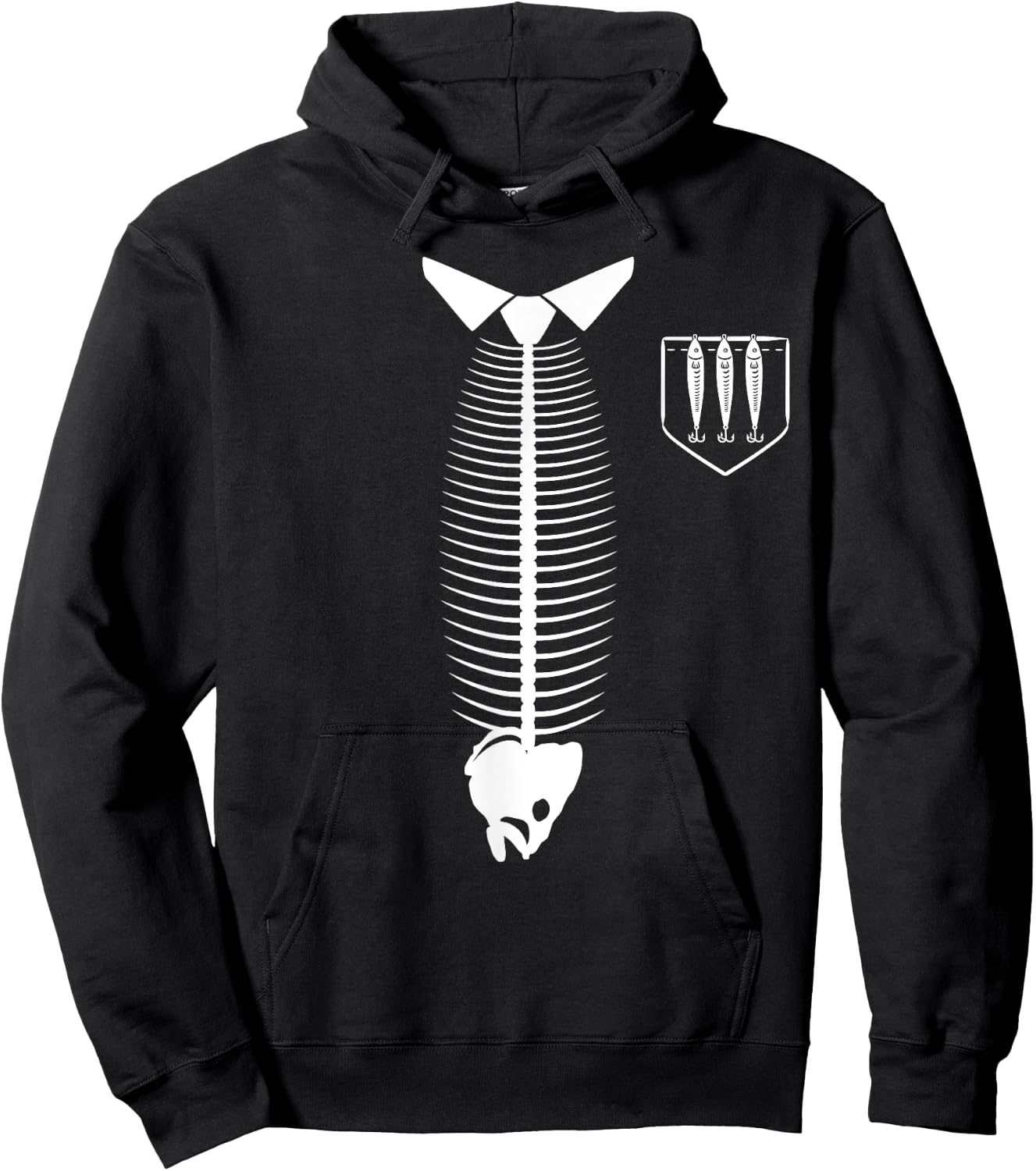 Tie Fish & Fake Pocket Funny Angler Fisherman Fishing Dad Hoodie - Hoodie | Black