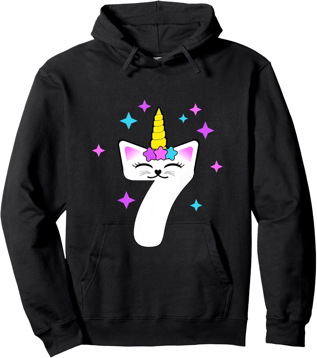 7 Year Old Cat Unicorn Caticorn 7th Birthday Party Girls Hoodie - Hoodie | Black