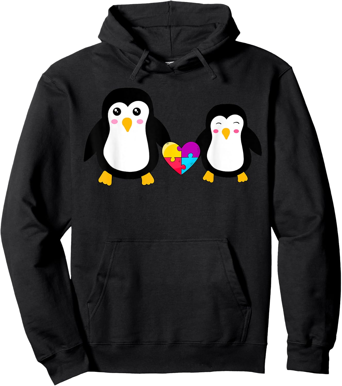 Autism Awareness Cute Penguin Heart Puzzles Hoodie - Hoodie | Black