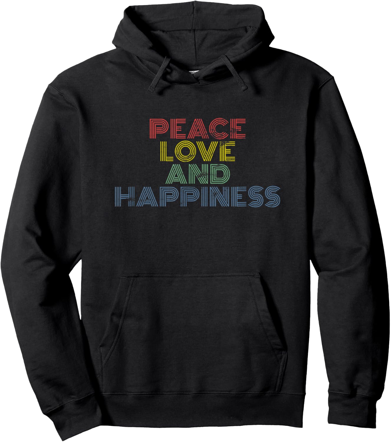 Peace Love Happiness Retro Rainbow Positivity Vibes Hoodie - Hoodie | Black